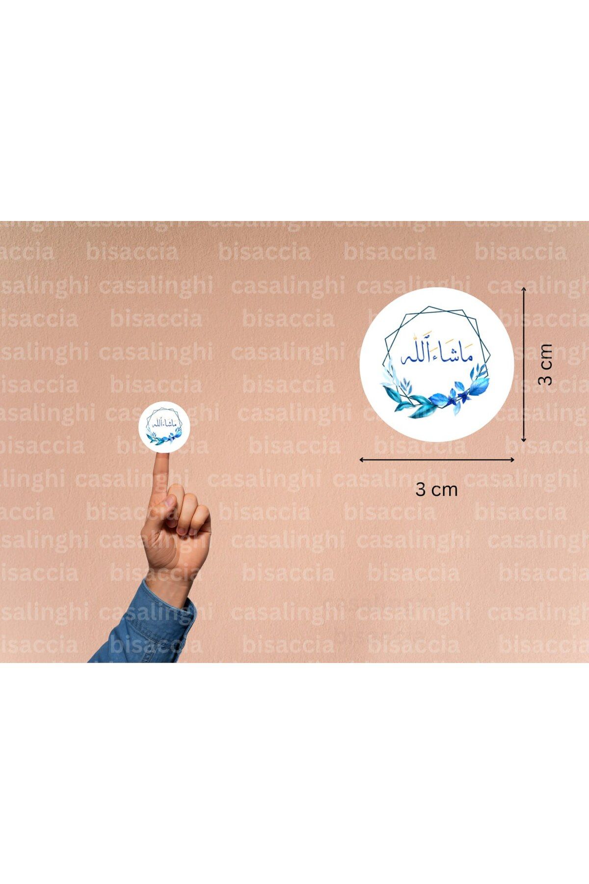 CASALINGHI Arapça Mashallah Etiketi Yuvarlak Mat Sticker Maşallah Nazar Değmesin Bebek Mevlidi 3 Cm (95 Adet)