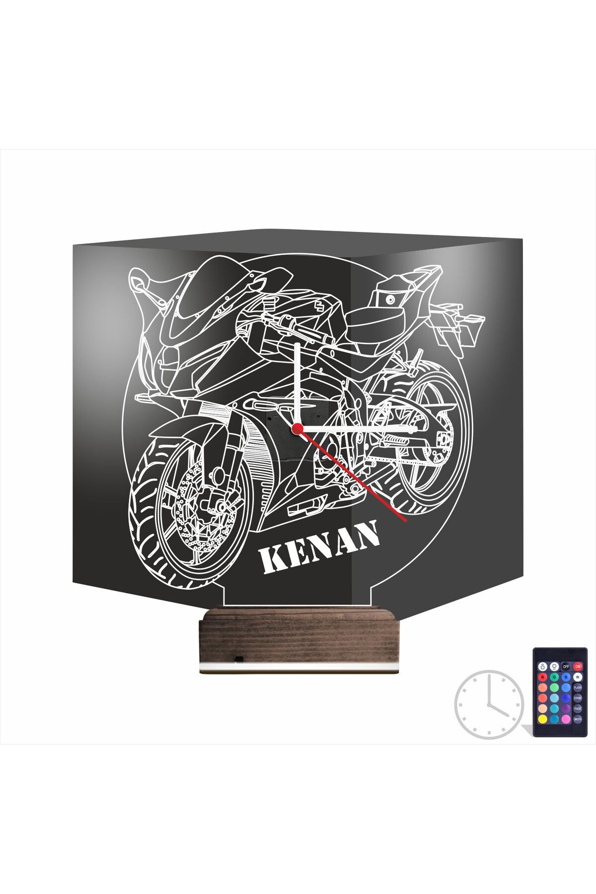 Kirppi 3d Saat Lamba Motorsiklet Motor V2 Kişiye Özel Masa Gece Lambası