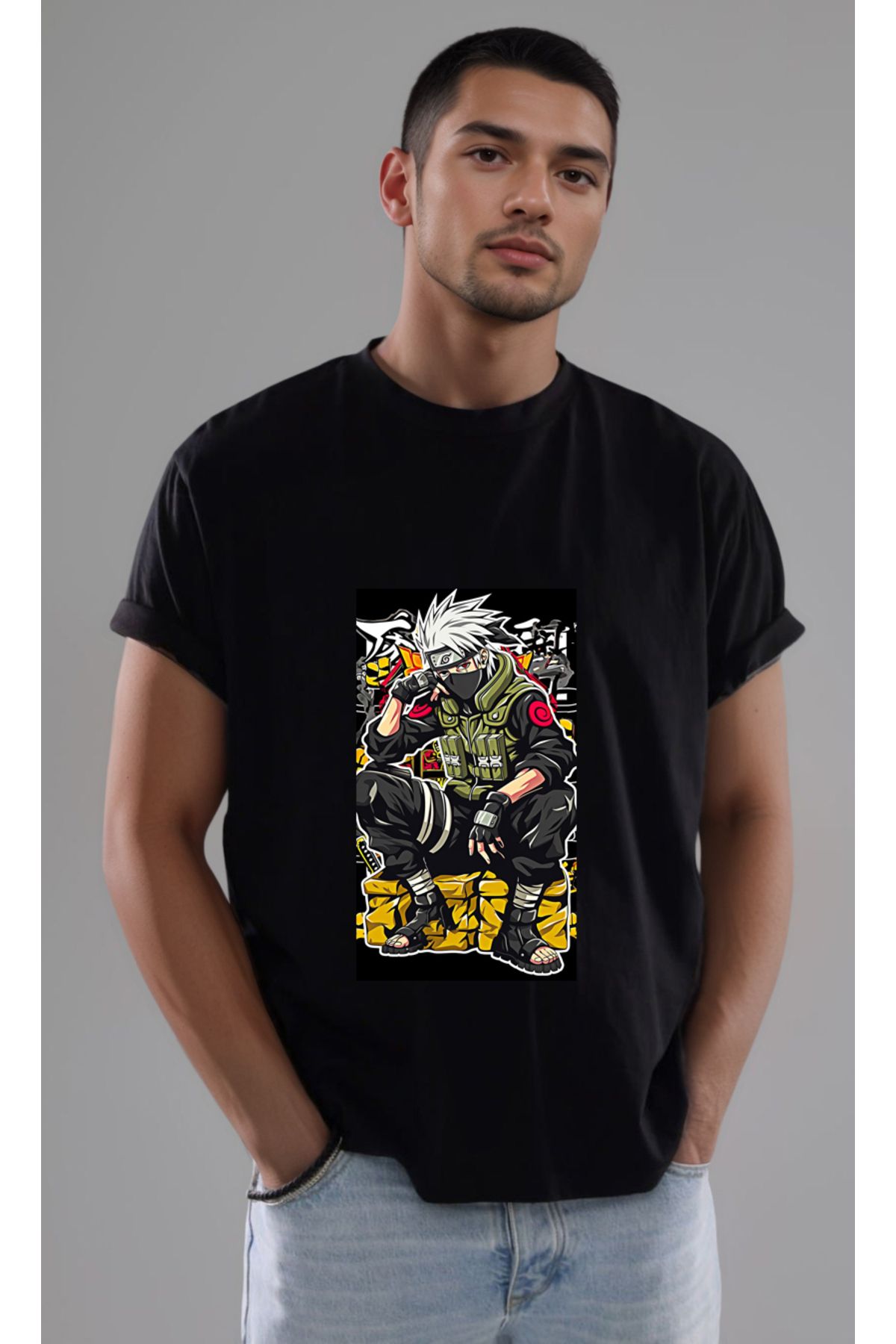 petite pati Naruto Kakashi Baskılı Unisex Tshirt