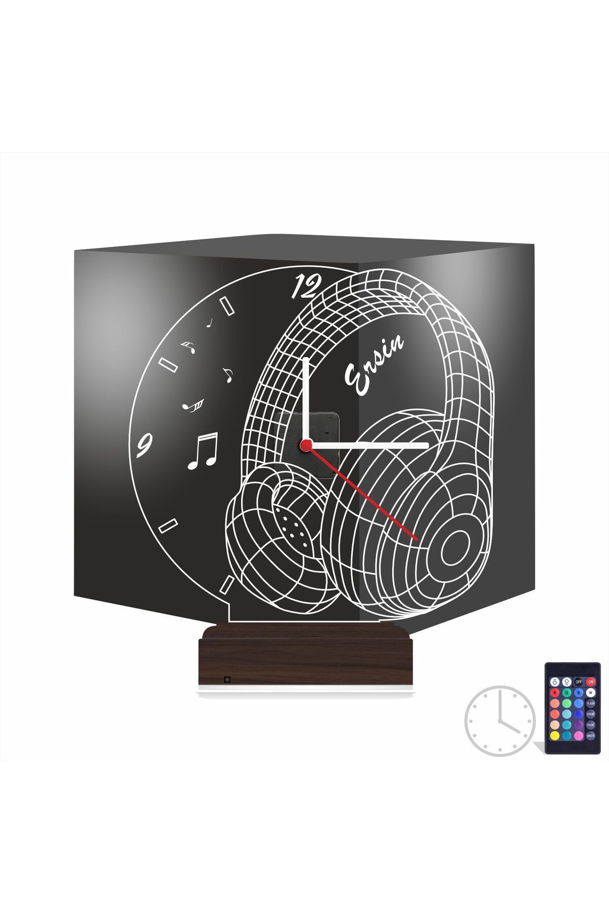 Kirppi 3d Saat Lamba Dj Kulaklık Mikrofon Enstrüman Müzik Nota Kişiye Özel Masa Gece Lambası