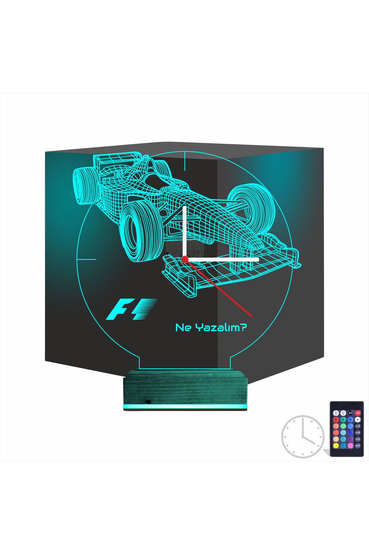 Kirppi 3d Saat Lamba Formula F1 Yarış Arabası Kişiye Özel Masa Gece Lambası