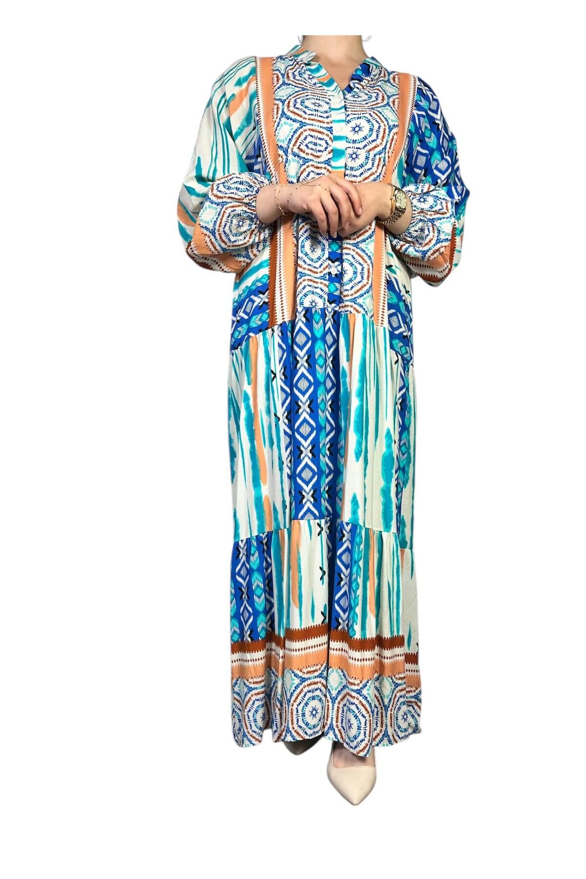 ELSİ Batik Desenli Viskon Elbise