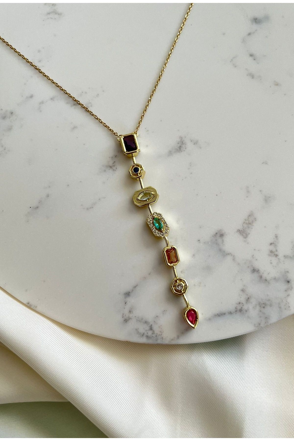 Orvix Accessories Gold Zincir Su Yolu Baget Çok Taşlı Kadın Kolye Abiye Kolye Yazlık Kolye Şık Kolye Hediye Kolye