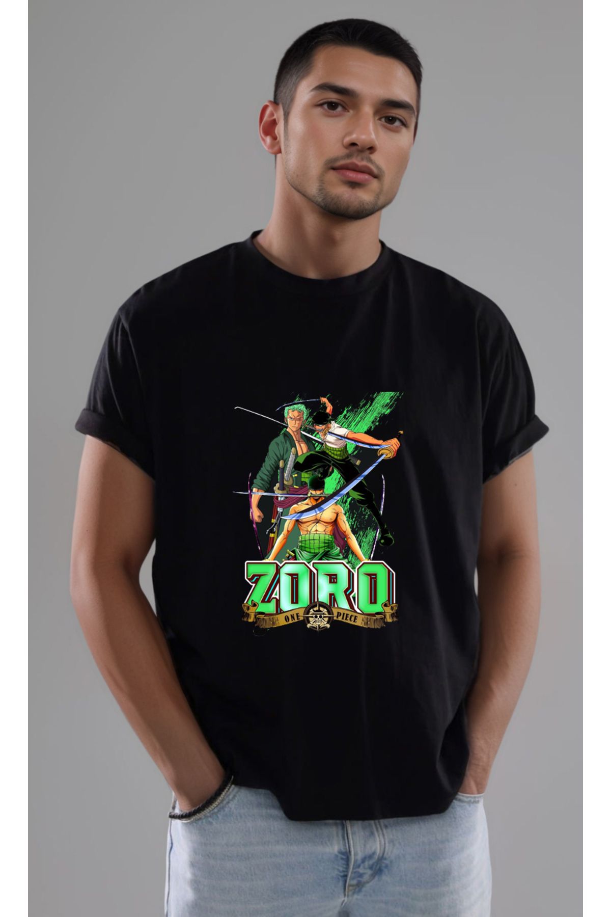 petite pati One Piece Zoro Baskılı Unisex Tshirt