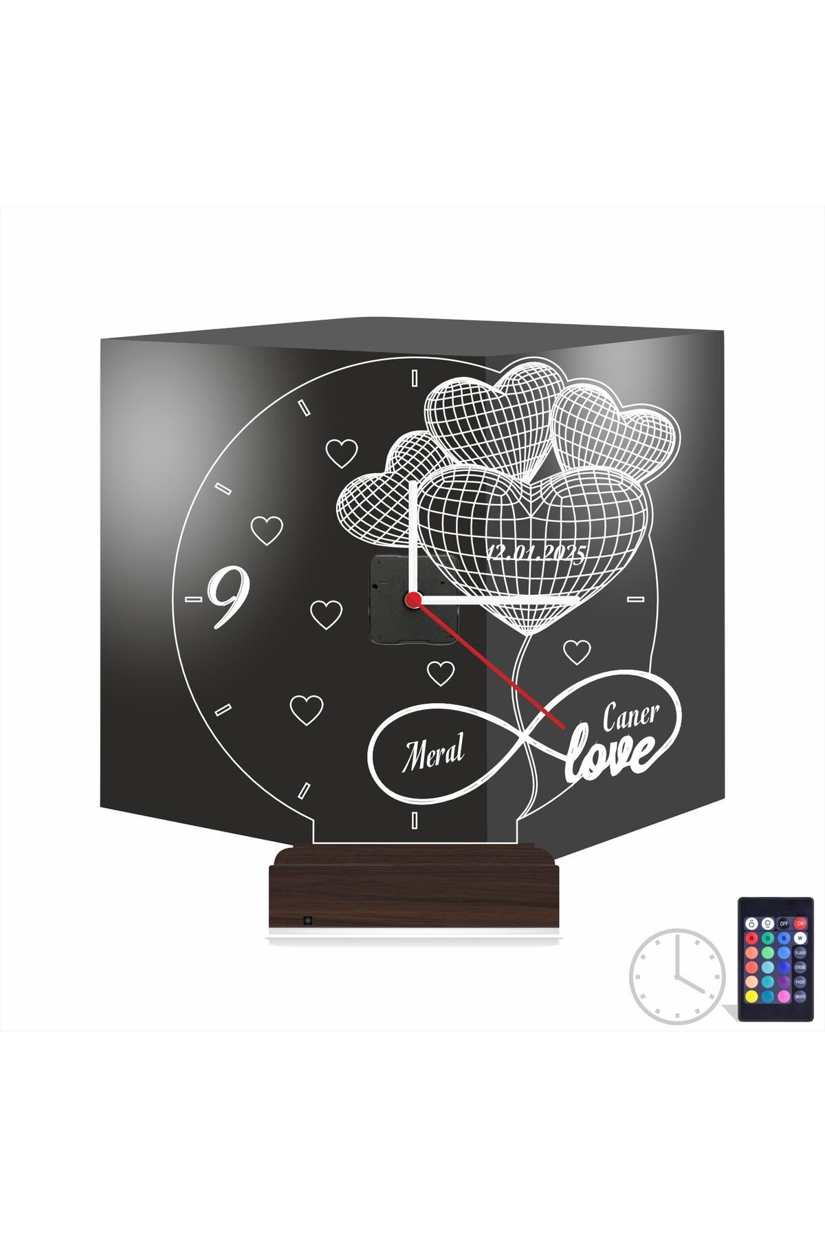 Kirppi 3d Saat Lamba Sevgiliye Hediye Kalp Sonsuzluk Yuıldönümü Kişiye Özel Masa Gece Lambası-1