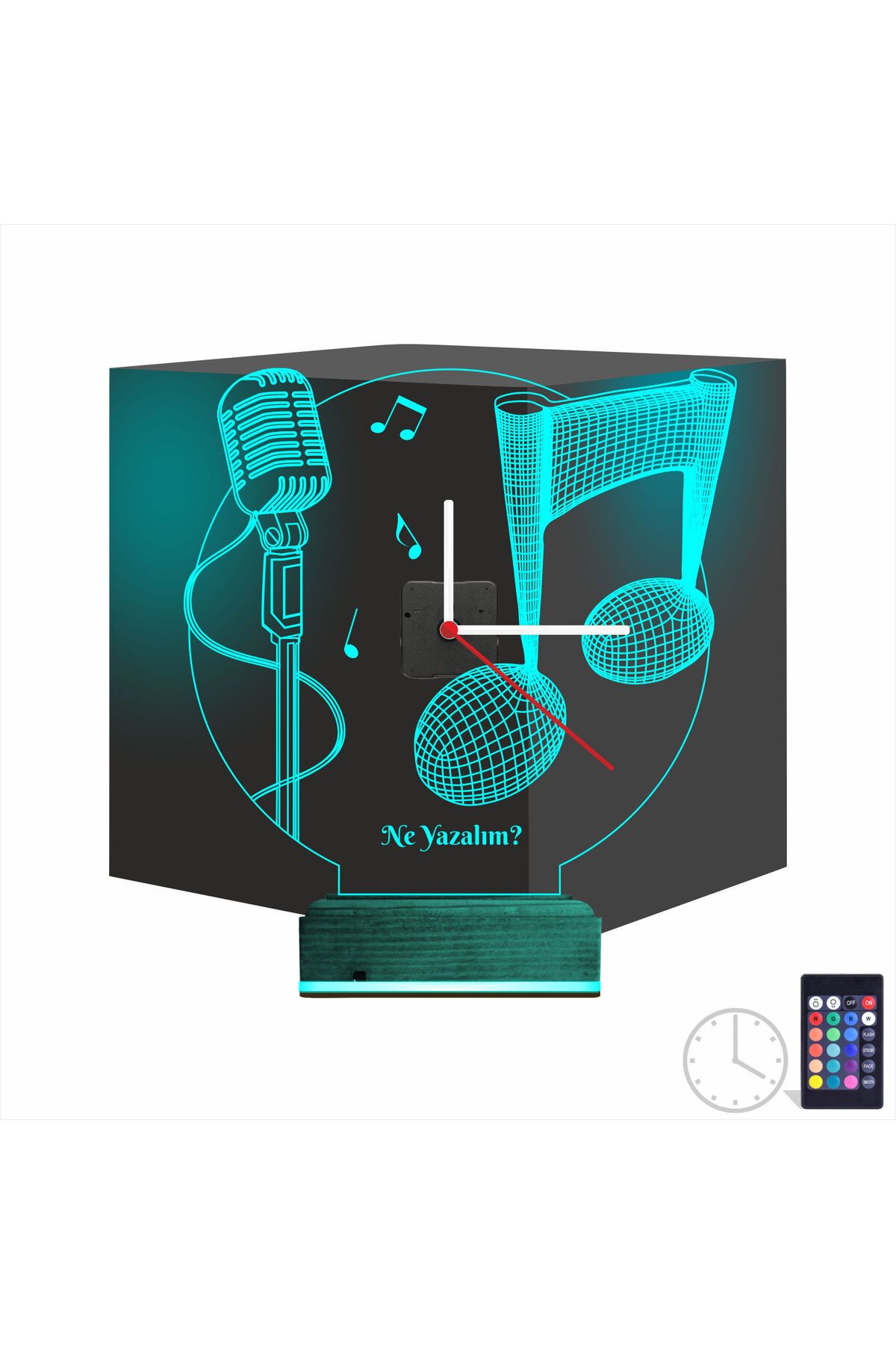 Kirppi 3d Saat Lamba Müzik Nota Mikrofon Kişiye Özel Masa Gece Lambası