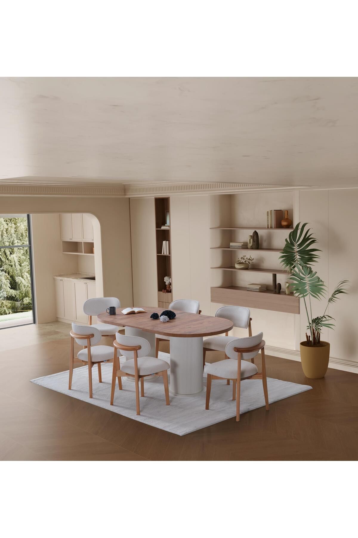 KUĞU GARDEN Açılır Masa Sandalye Takımı Mutfak Masası Takımı Salon Masası Yemek Masası Masa Takımı 6 Sandalye