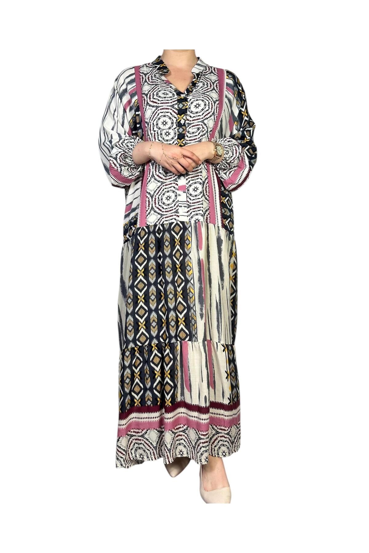 ELSİ Batik Desenli Viskon Elbise