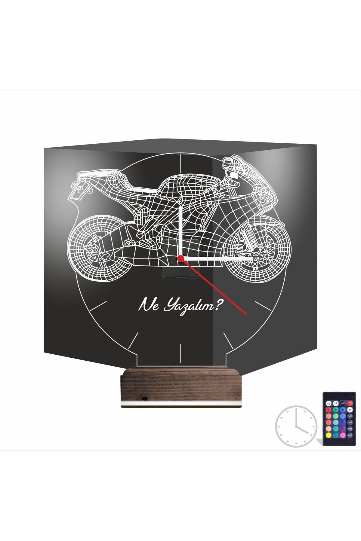 Kirppi 3d Saat Lamba Motorsiklet Motor V1 Kişiye Özel Masa Gece Lambası