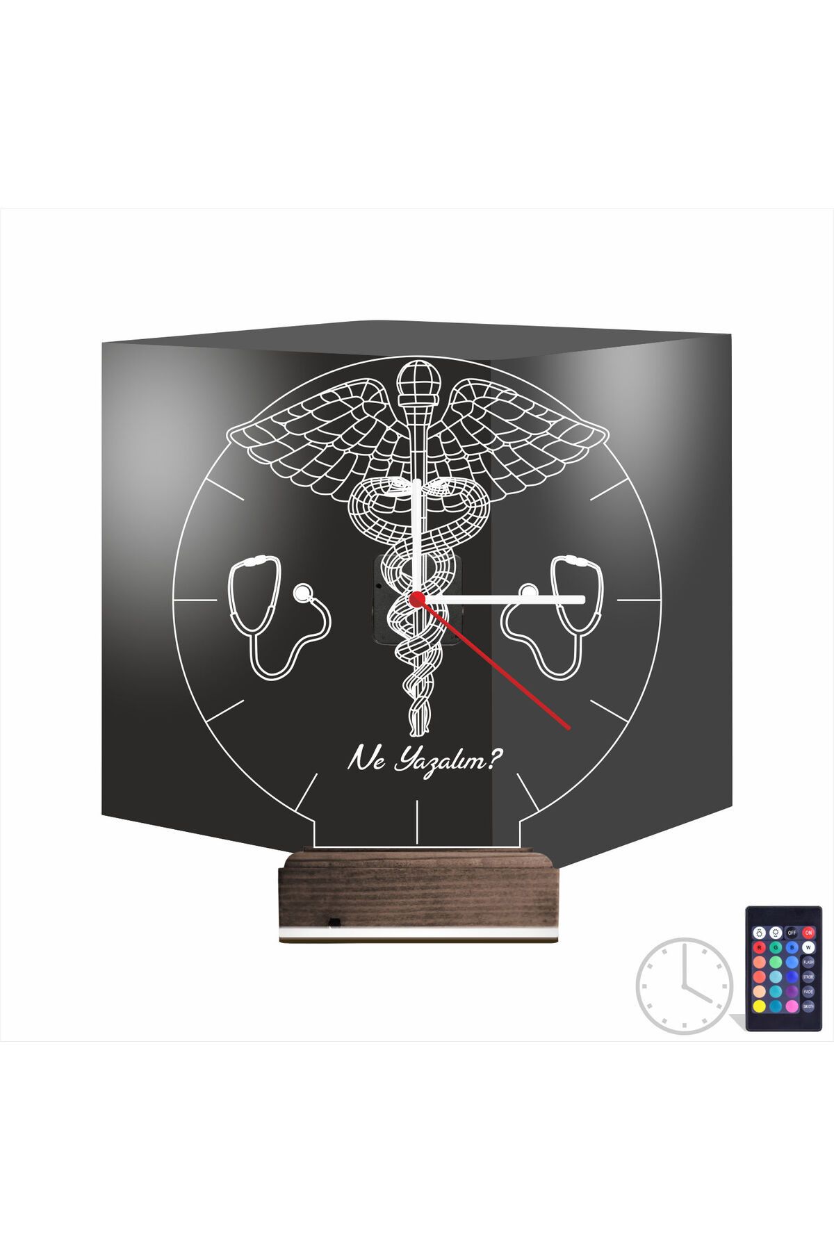 Kirppi 3d Saat Lamba Doktor Hediye Tıp Logo Kişiye Özel Masa Gece Lambası