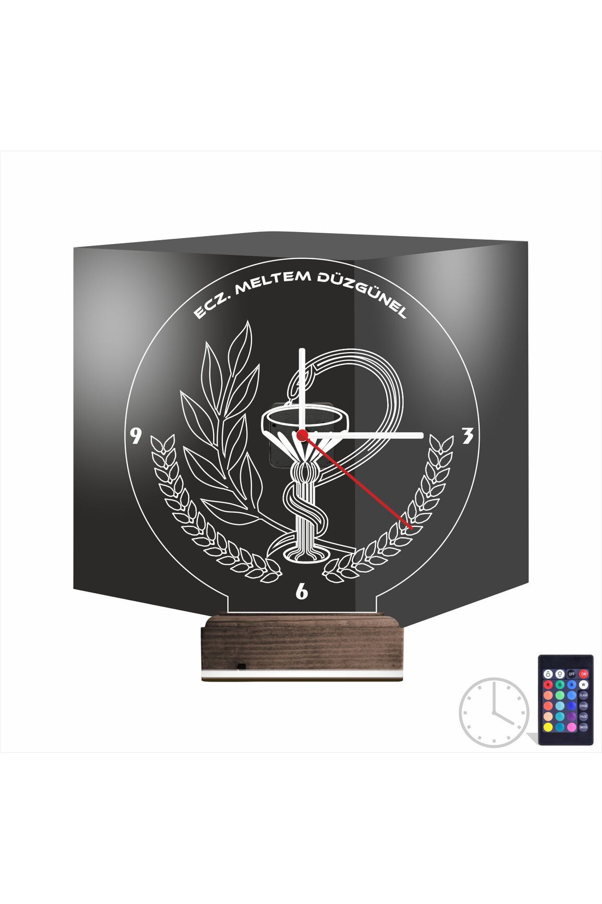 Kirppi 3d Saat Lamba Eczane Eczacı Hediye Kişiye Özel Masa Gece Lambası