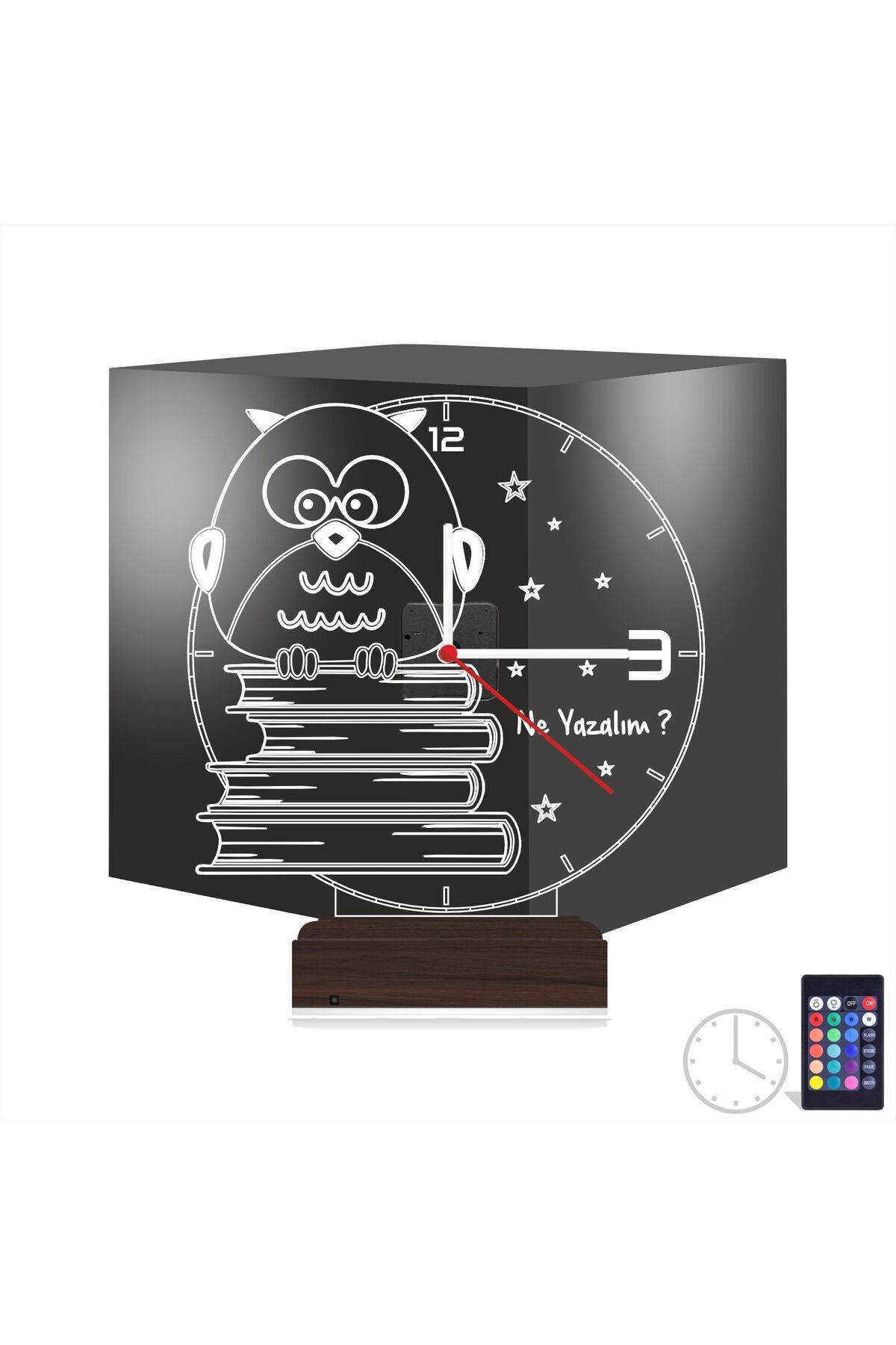 Kirppi 3d Saat Lamba Baykuş Kitap Öğretmene Hediye Kişiye Özel Masa Gece Lambası