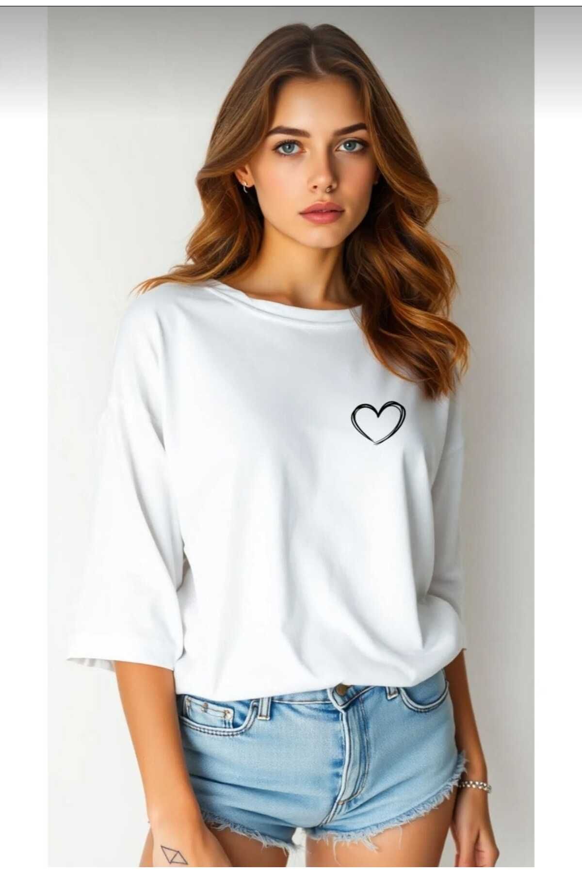 TekTarzz Unisex Hearts Pamuklu Baskılı Tasarım Tshirt