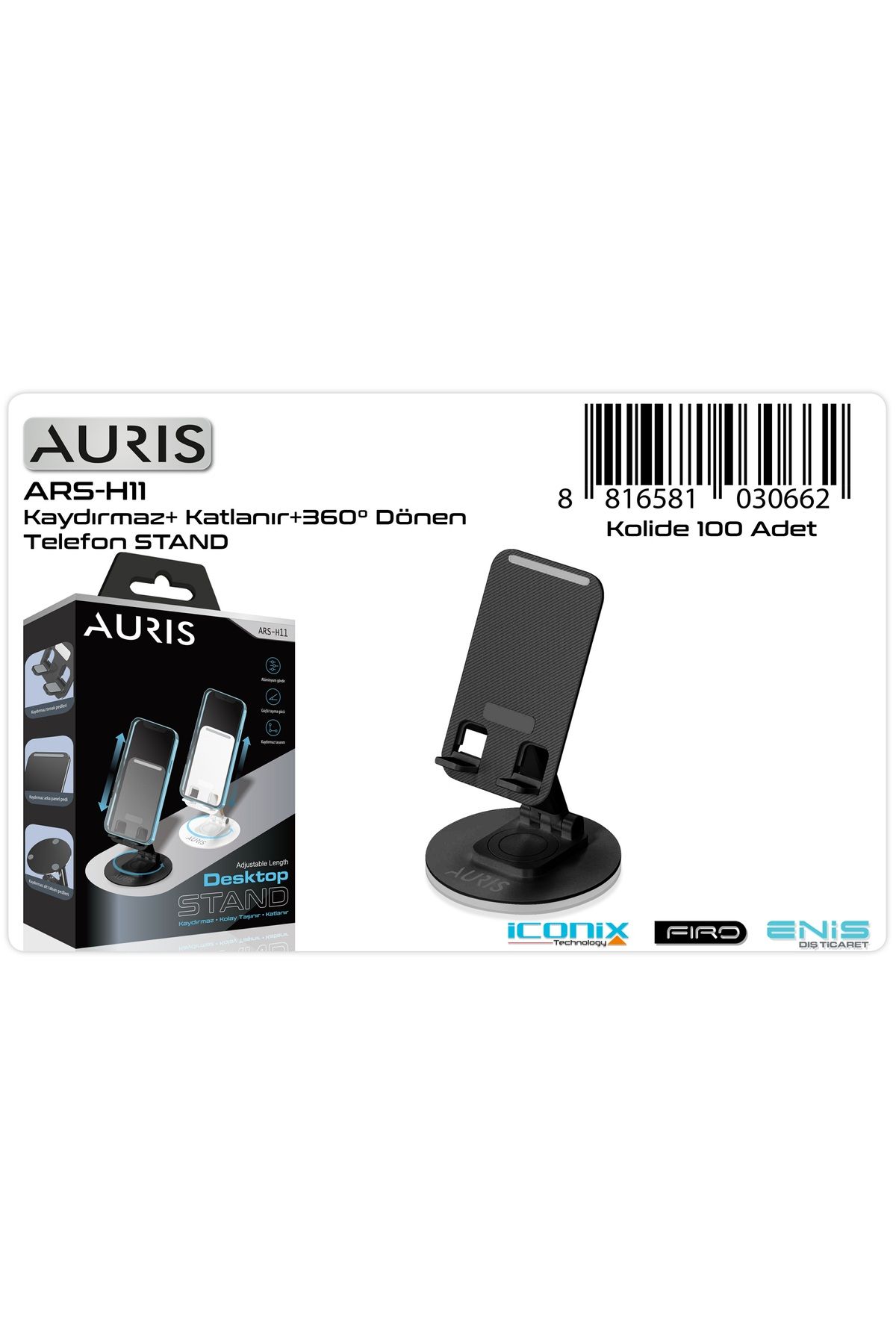 Auris H11 Masaüstü Telefon Tutucu – 360° Döner, Kaymaz ve Katlanabilir Tasarım