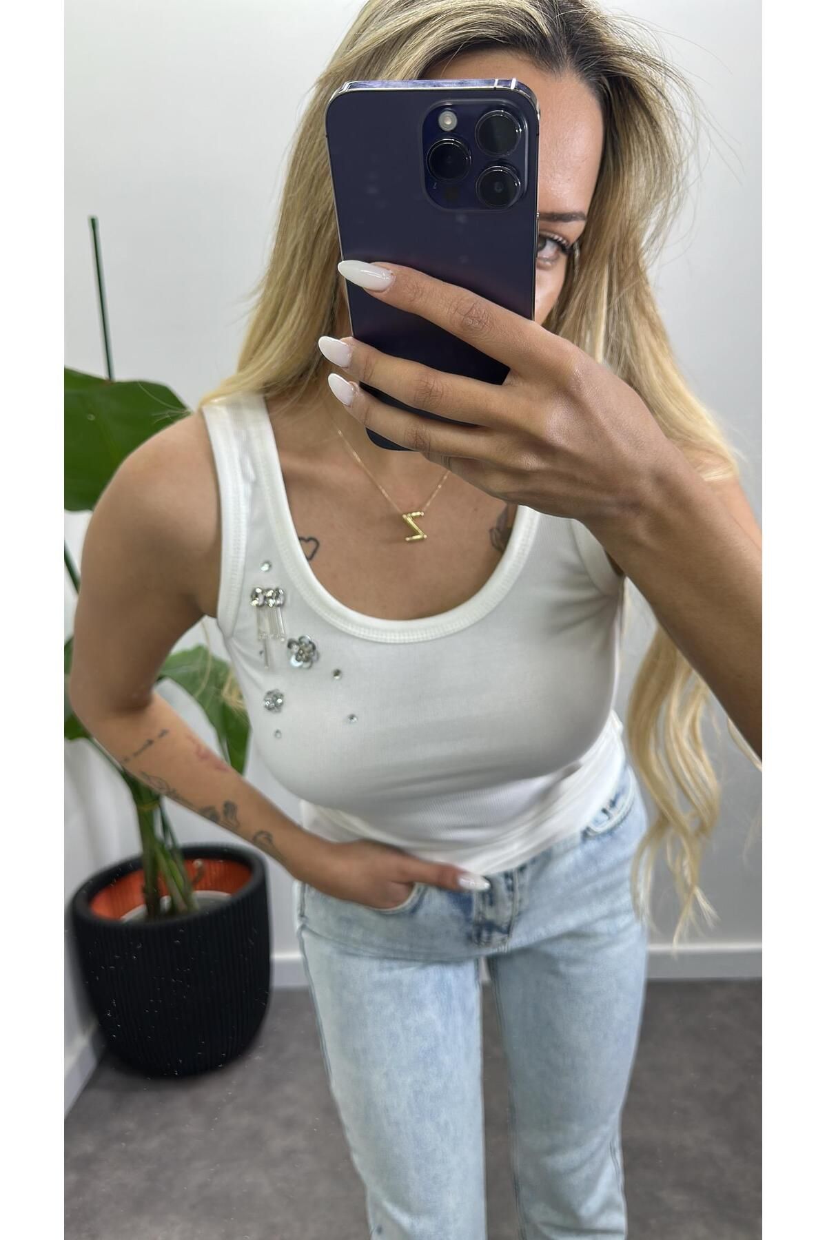 Acar Boutique Taşlı Ribana Atlet