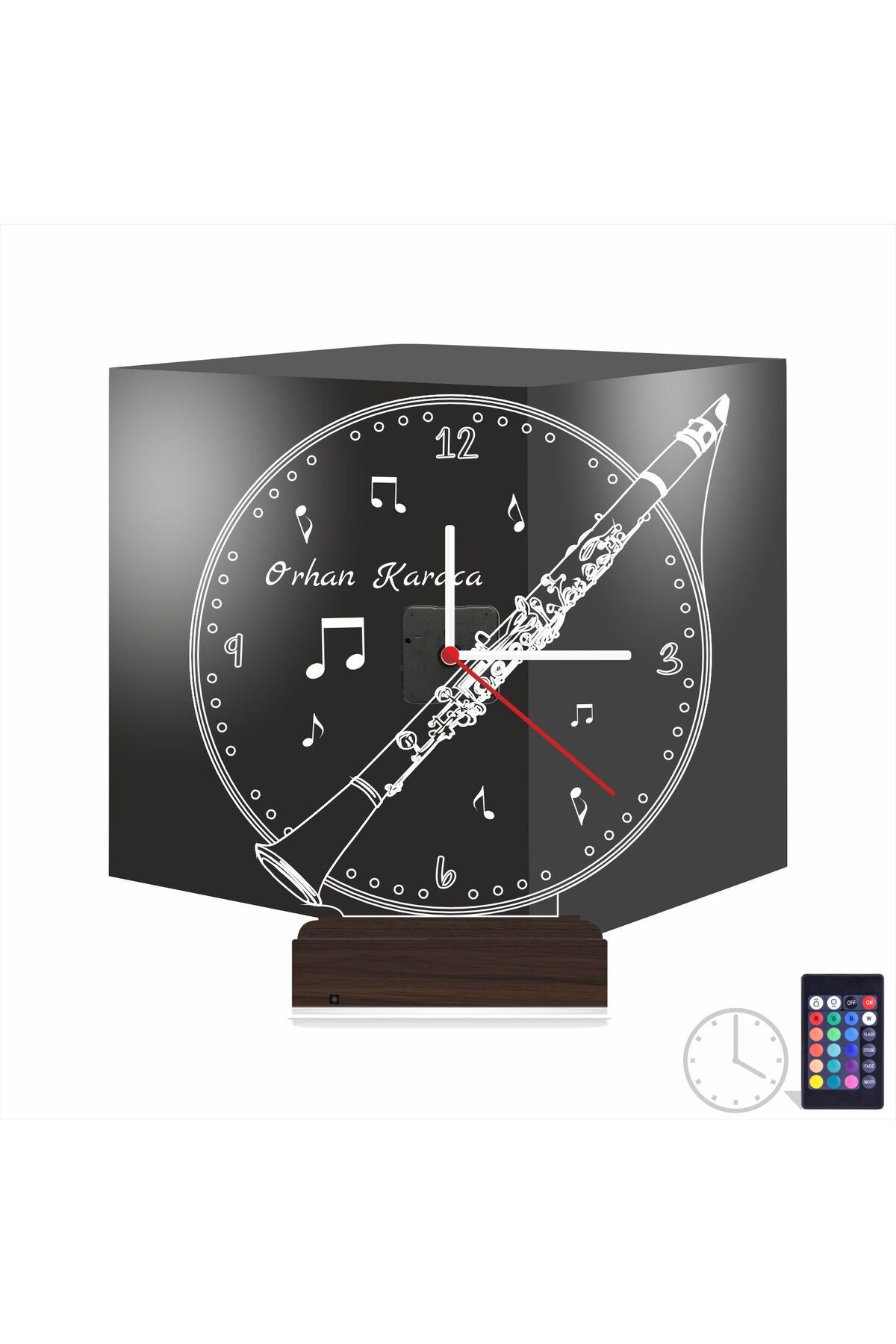 Kirppi 3d Saat Lamba Klarnet Enstrüman Müzik Nota Kişiye Özel Masa Gece Lambası