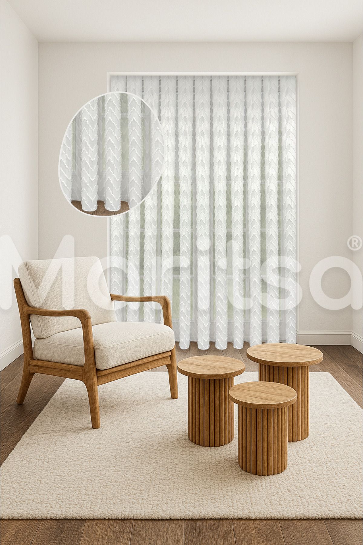 MARİTSA Tül Perde - İskandinav Serisi Bohem Viva Desen Keten Zemine Pamuk İşleme Ekru Sık Pile(1x3) Curtain