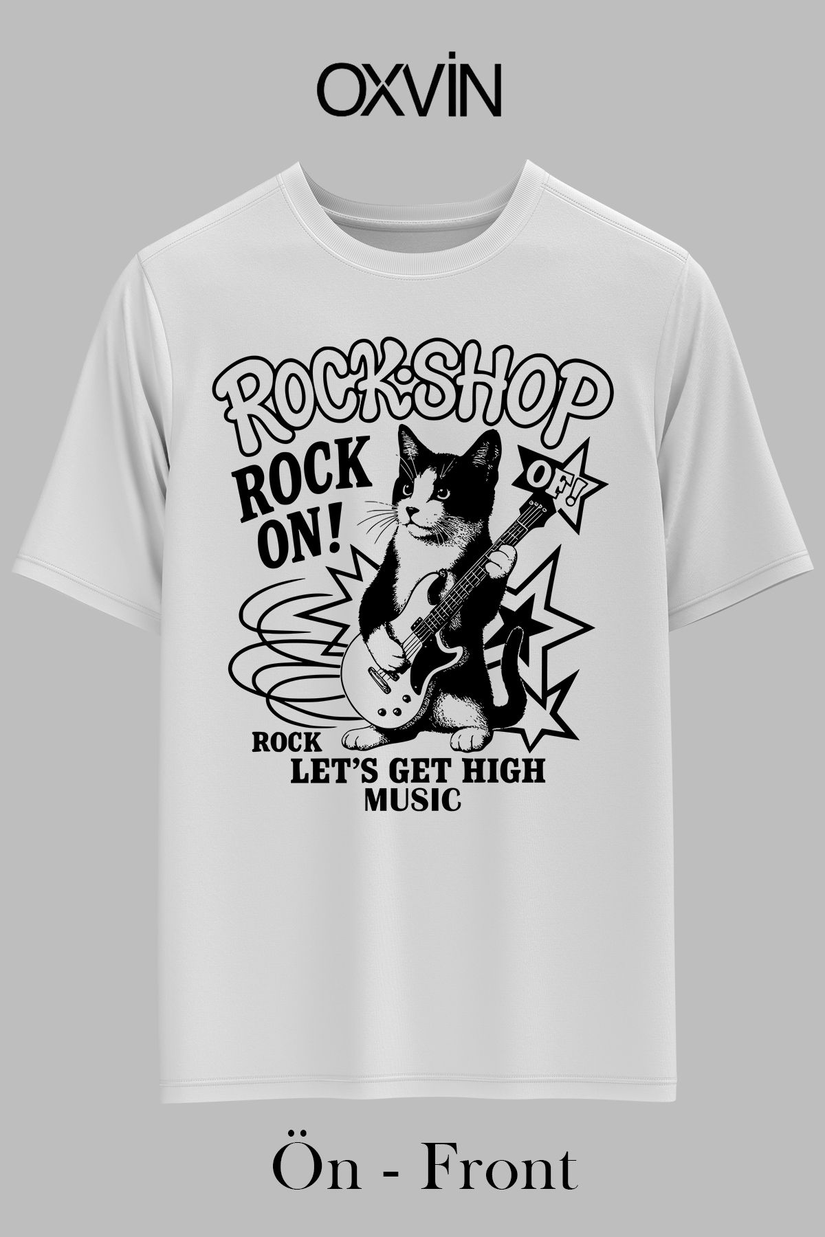 OXVİN ROCK-SHOP MUSİC Baskılı OVERSİZE Unisex T-Shirt (BOL KALIP)
