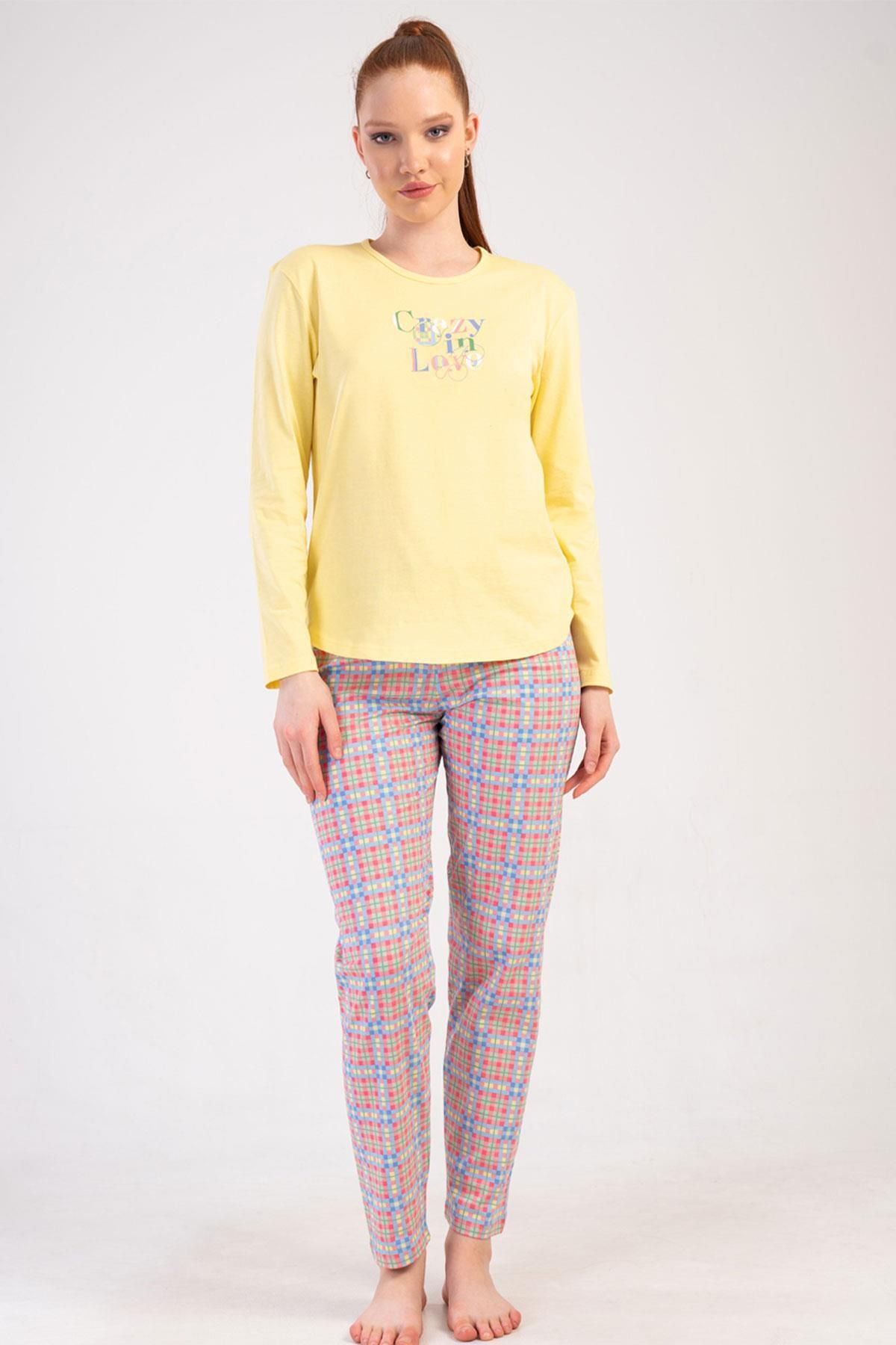 VİENETTA Kadın Uzun Kol Sarı Pijama Takımı C3T7N0O205