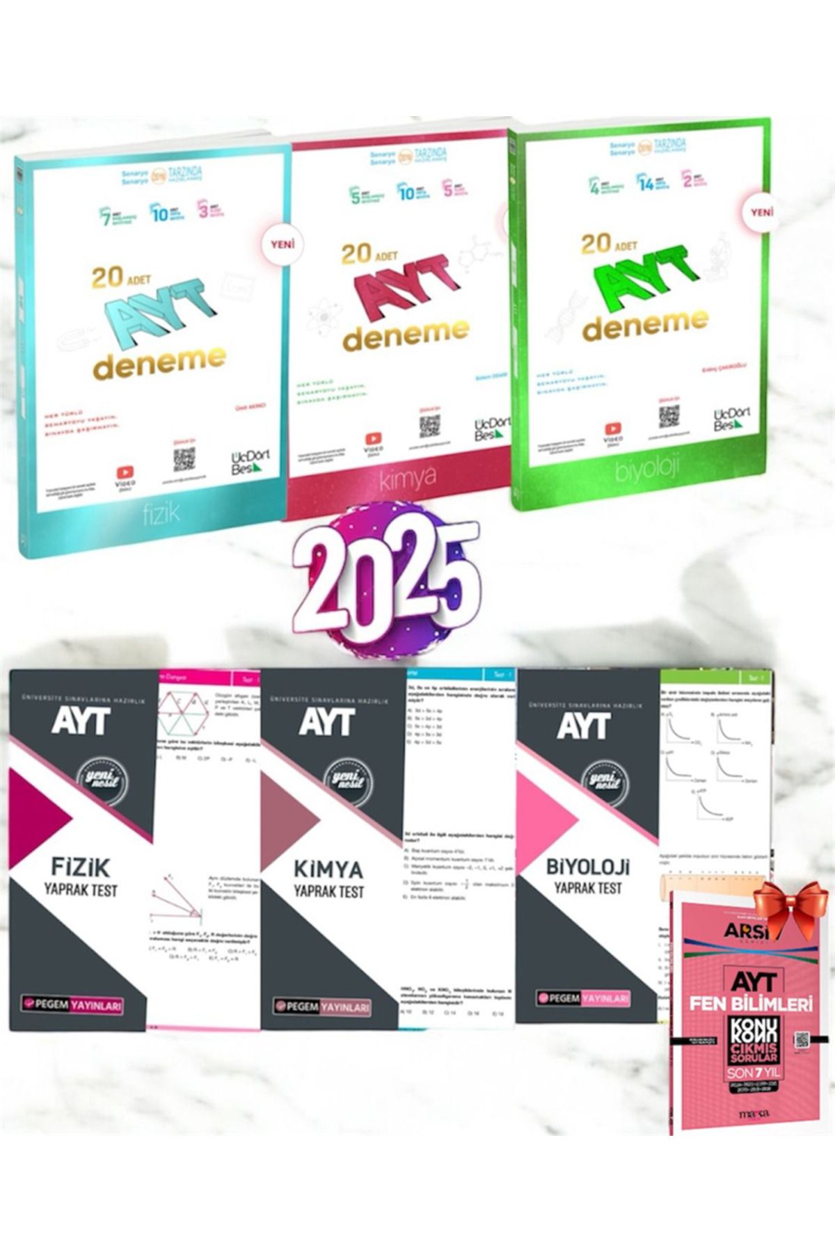 Üç Dört Beş Yayıncılık 345-2025 AYT Fen Bilgisi Deneme Seti-Pegem 2025 AYT Fen Yaprak Test-AYT Son 7 Yılın Çıkmış Soruları