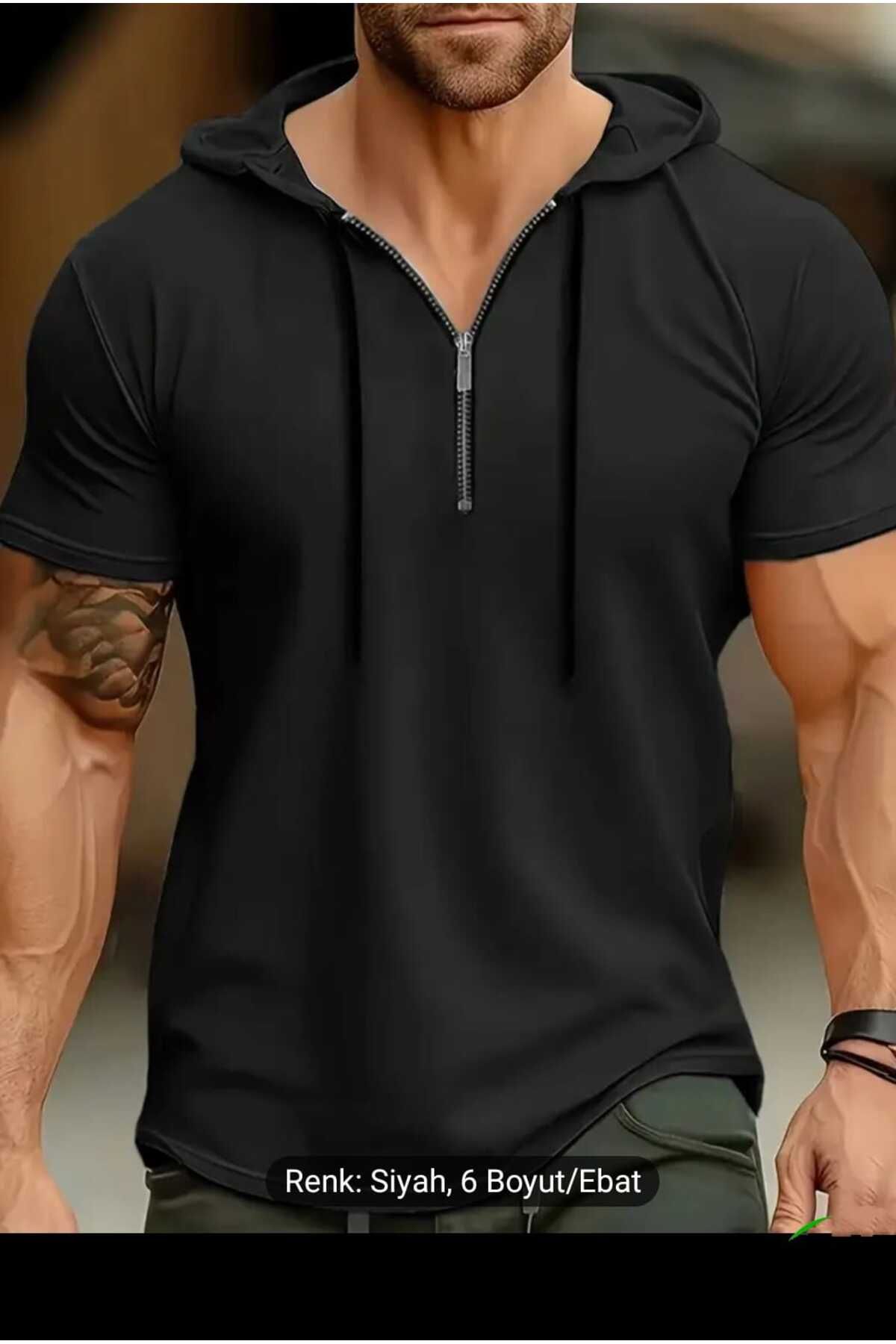 Lerix mod lerixmod erkekpenye iki iplik yarım fermuarlı kapşonlu kısakol sweatshirt