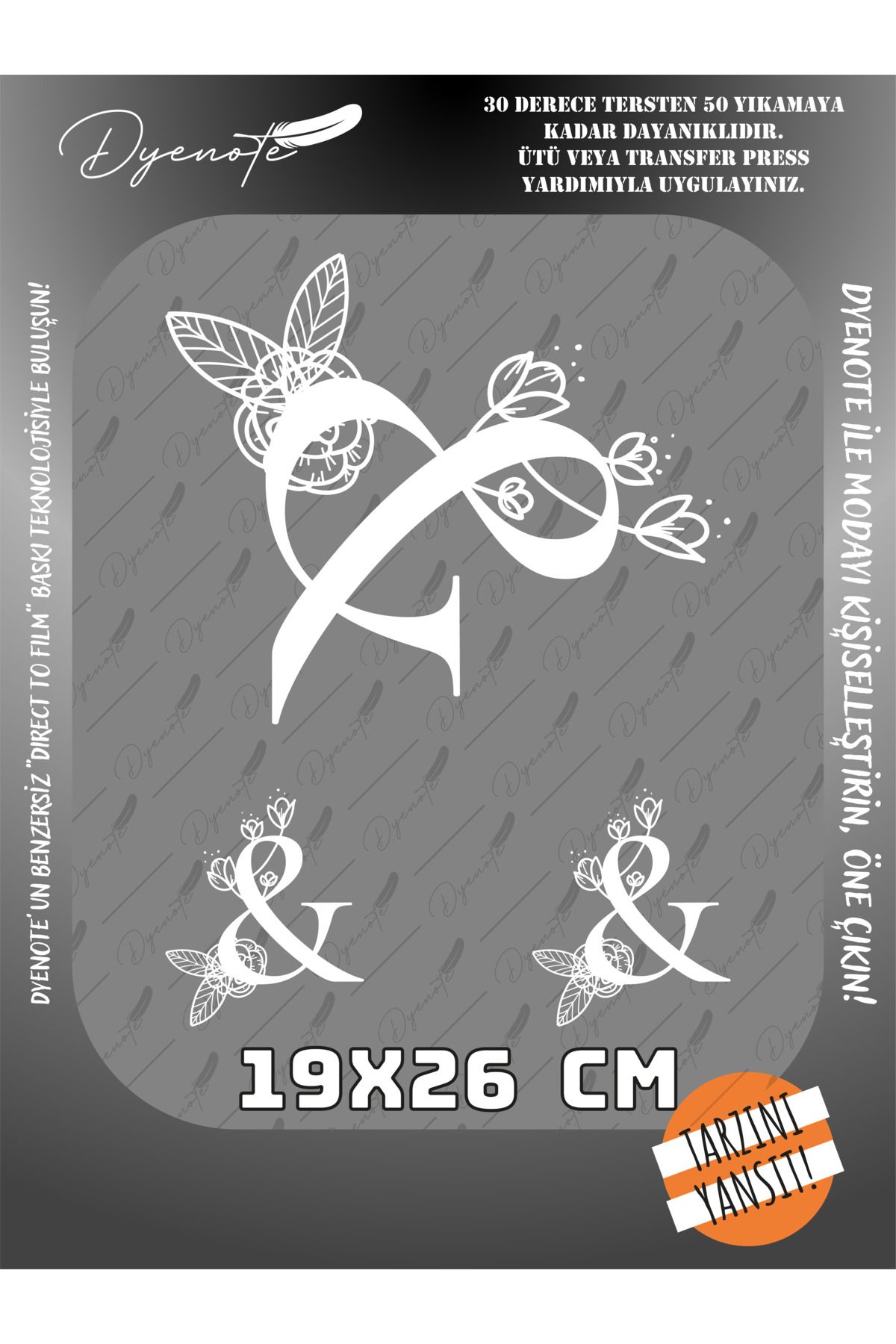 DYENOTE & Monogram Beyaz Harf Seti - Ütüyle Yapıştır - 19x26 CM