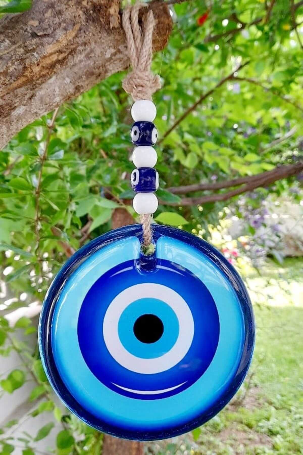Ellanın Çarşısı 13,5 Cm Desenli Cam Nazar Boncuğu El Yapımı Duvar Dekoru .1 Adet.