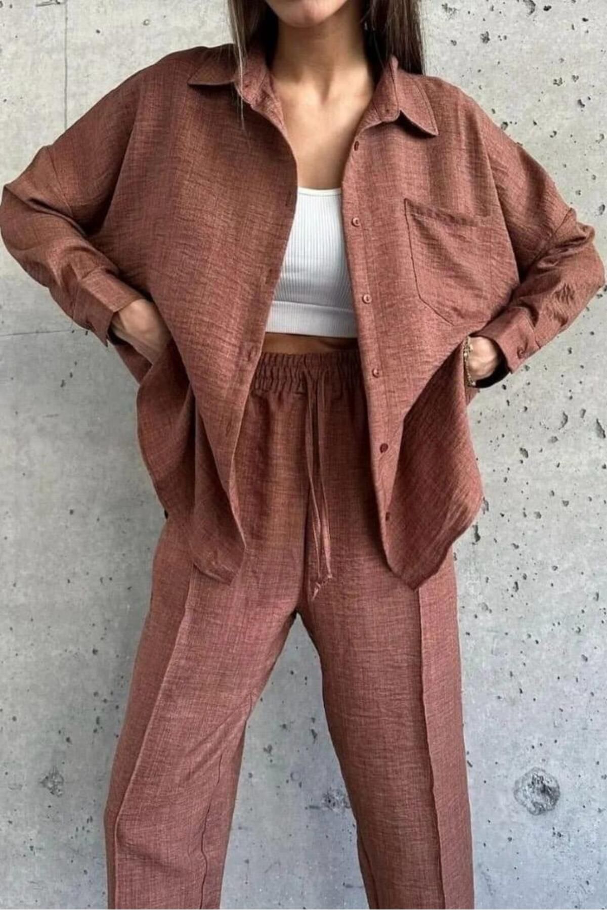 bb butik basic Sofia Gömlek - Pantolon İkili Takım (Kolay Ütü) SF0025