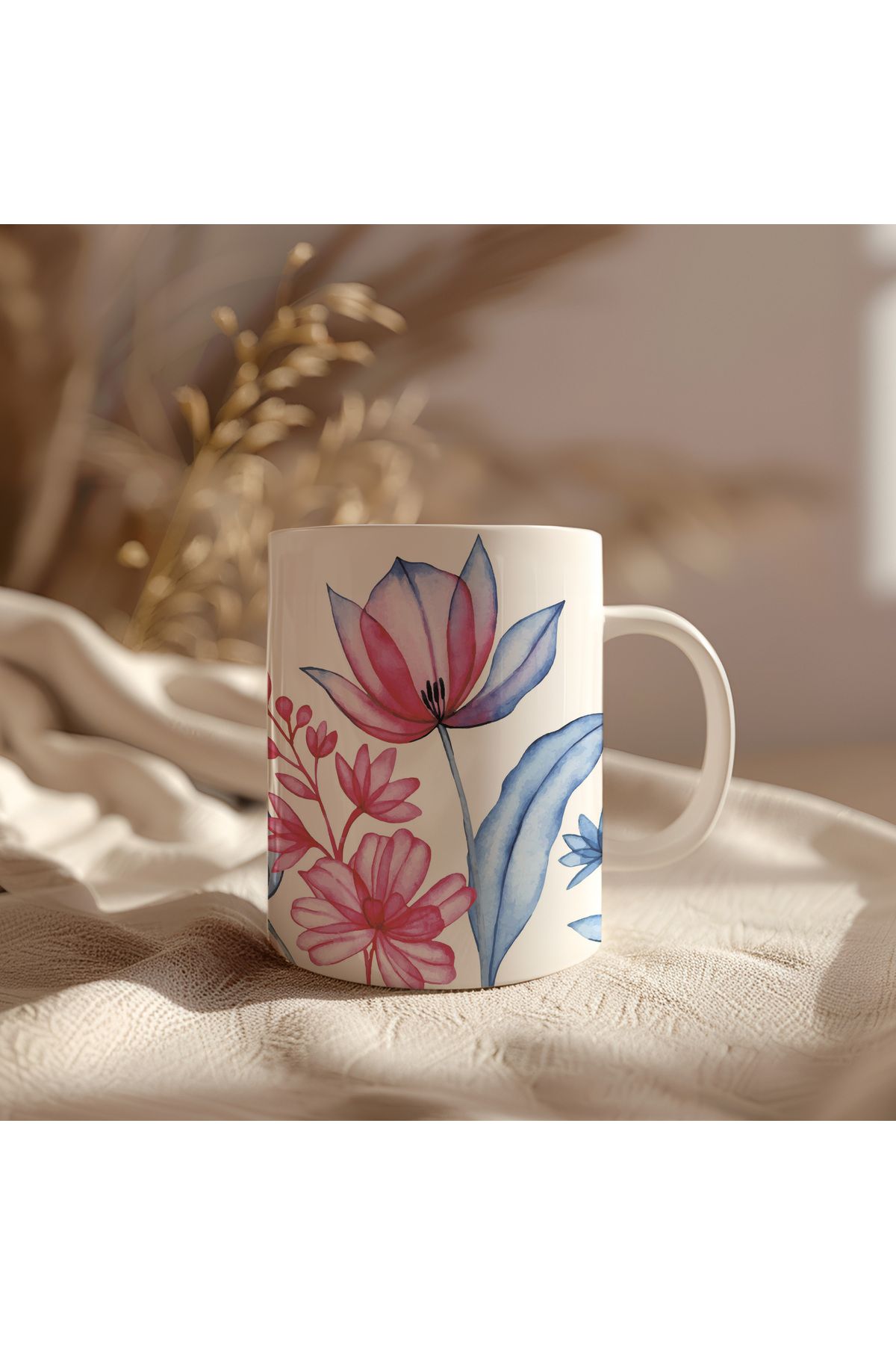 waspandhornet Floral Desenli Seramik Kupa