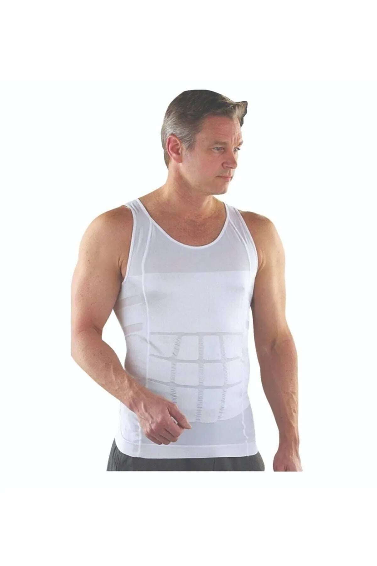 MYS GRUP TEKSTİL-Men's 2-Pack White Slim' N Lift Size Slimming Corset Undershirt / 6012 4