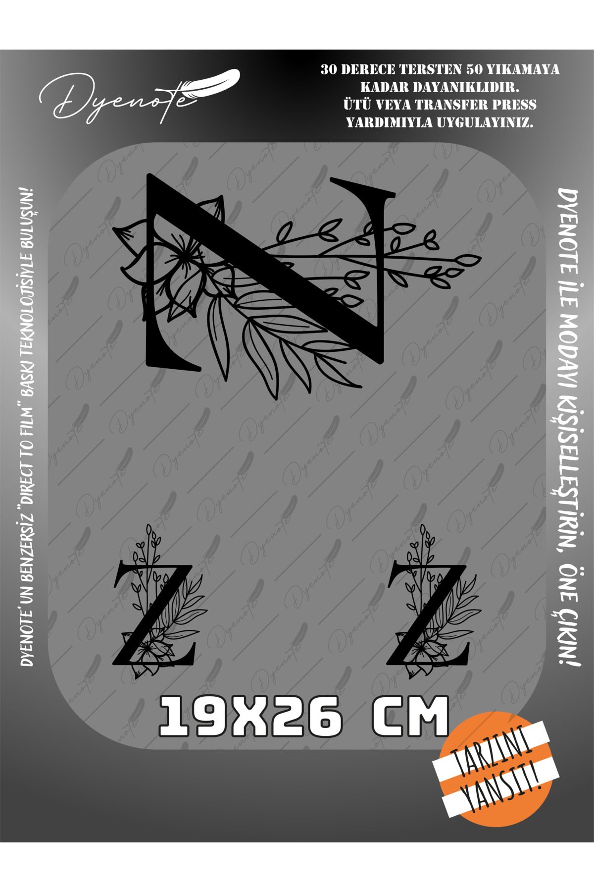 DYENOTE Z Monogram Siyah Harf Seti - Ütüyle Yapıştır - 19x26 CM
