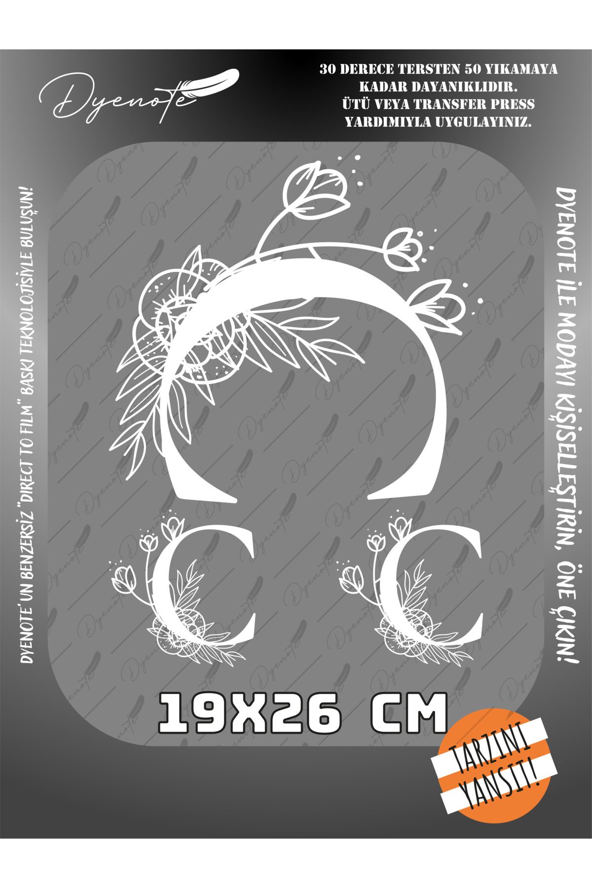 DYENOTE C Monogram Beyaz Harf Seti - Ütüyle Yapıştır - 19x26 CM
