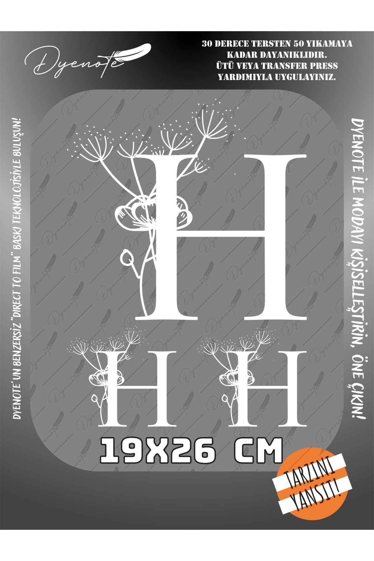 DYENOTE H Monogram Beyaz Harf Seti - Ütüyle Yapıştır - 19x26 CM