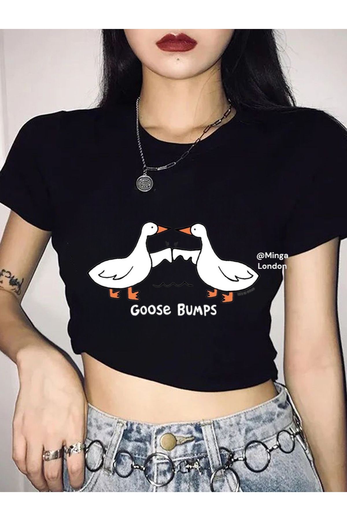 Minga London Siyah Goose Bumps Crop Bluz -Minga London
