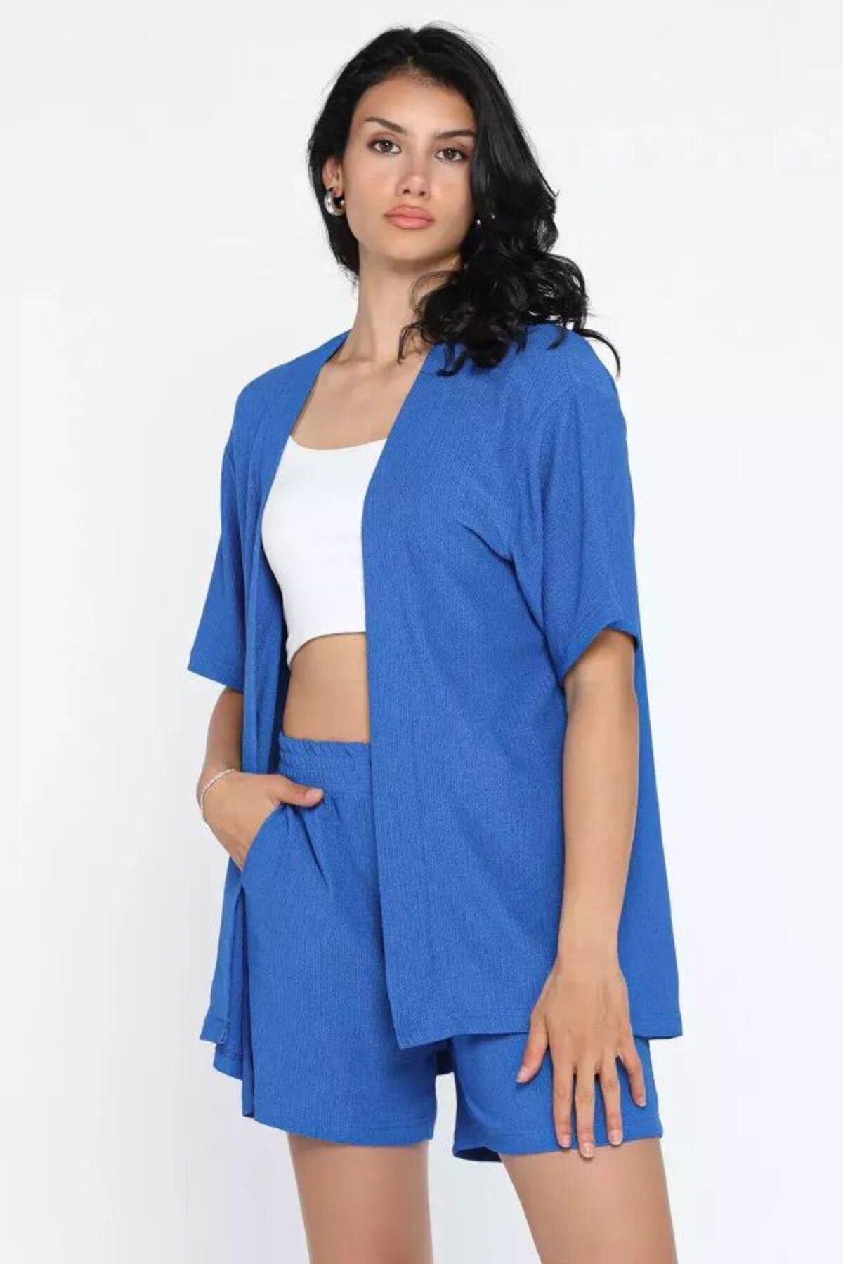 LOVE GO Kadın Kimono Alt Şort Üst Yazlık Takım Rahat Kesim