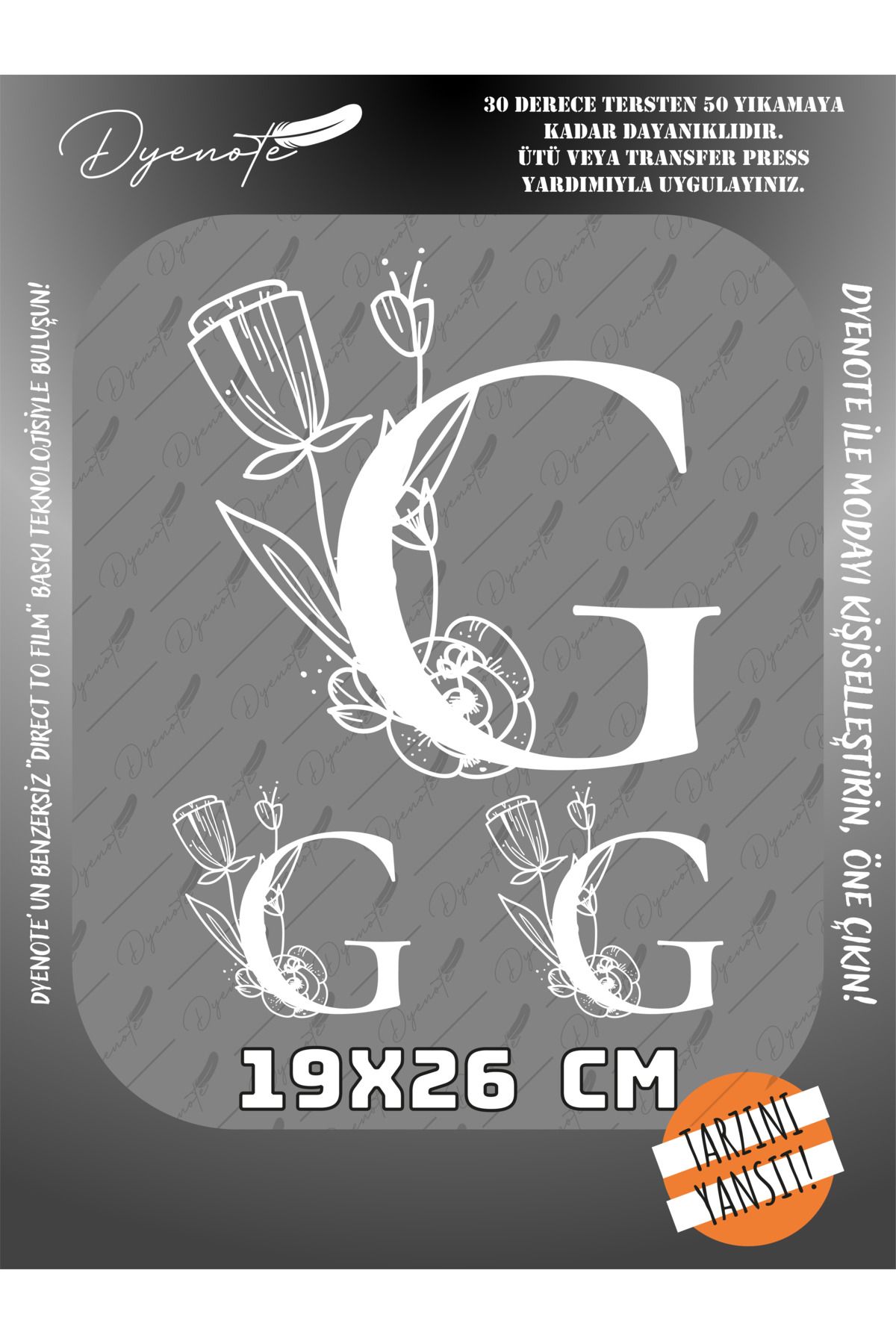 DYENOTE G Monogram Beyaz Harf Seti - Ütüyle Yapıştır - 19x26 CM