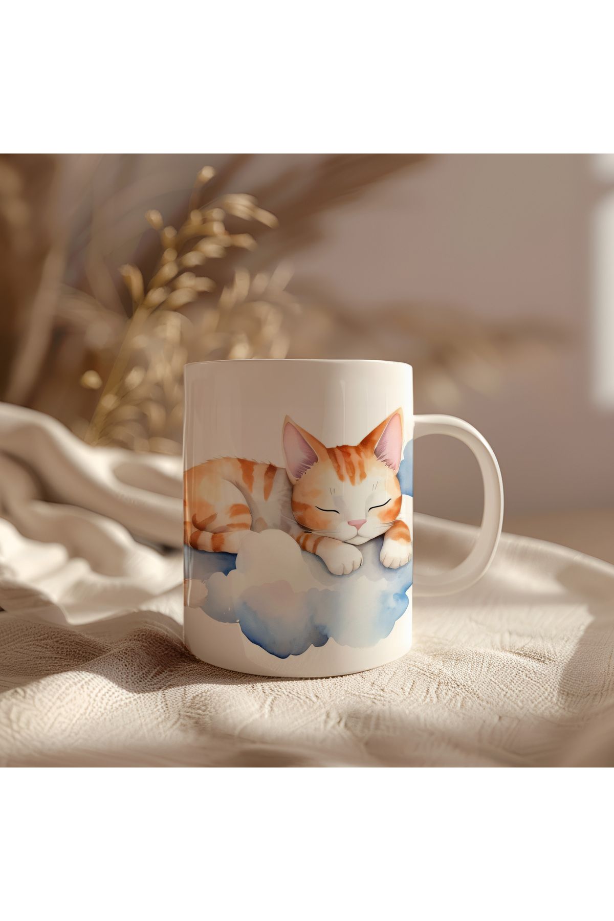 waspandhornet Uykucu Kedi Tasarımlı Seramik Kupa