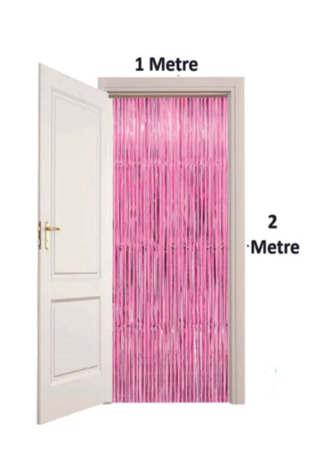 Masal Şekerleme METALİZE PEMBE ARKA PLAN PERDESİ Duvar Püskülü