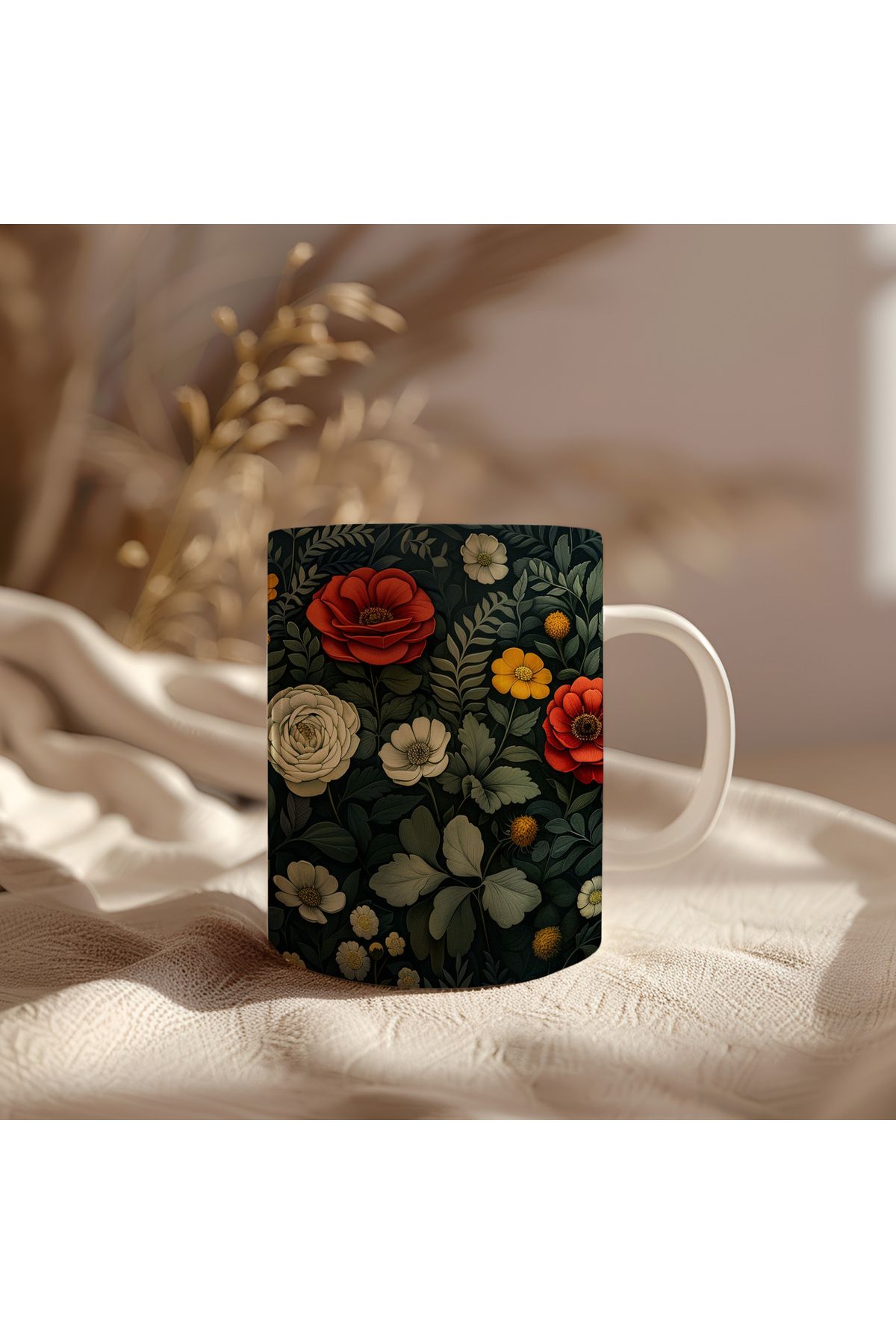waspandhornet Floral Desenli Seramik Kupa