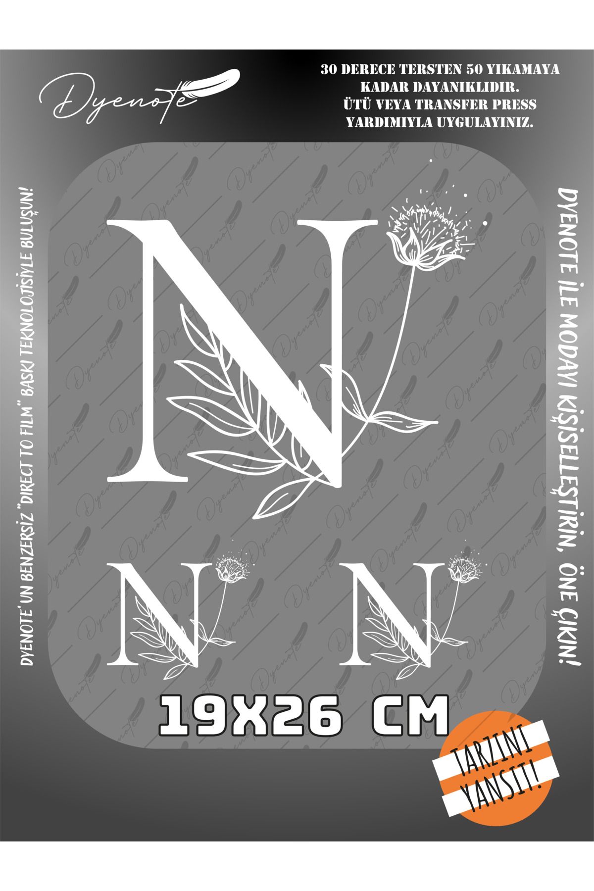 DYENOTE N Monogram Beyaz Harf Seti - Ütüyle Yapıştır - 19x26 CM