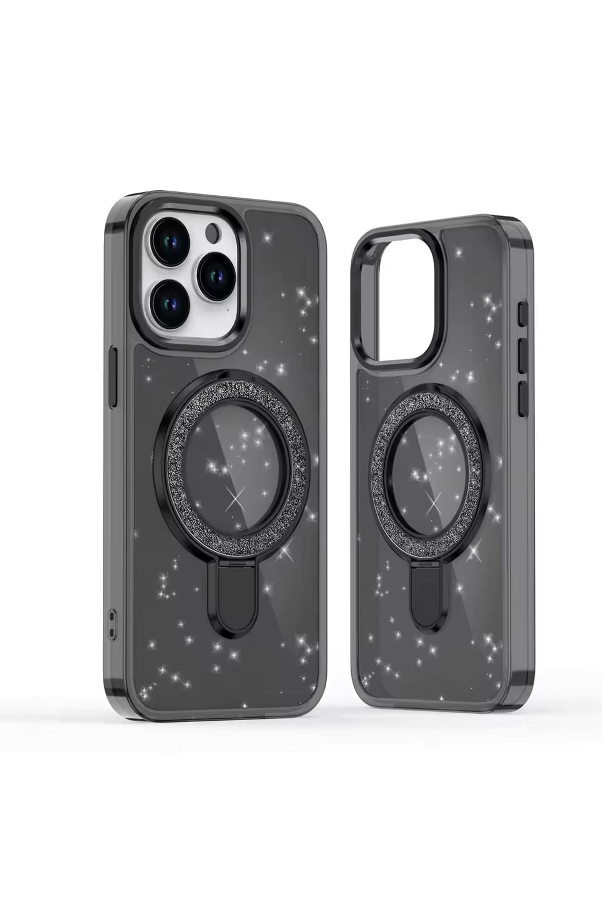 Deppo Trend iPhone 16 Pro Uyumlu Kılıf Simli Parlak Stand Olabilen Magsafe Şarj için Uygun Renkli Arka Kapak