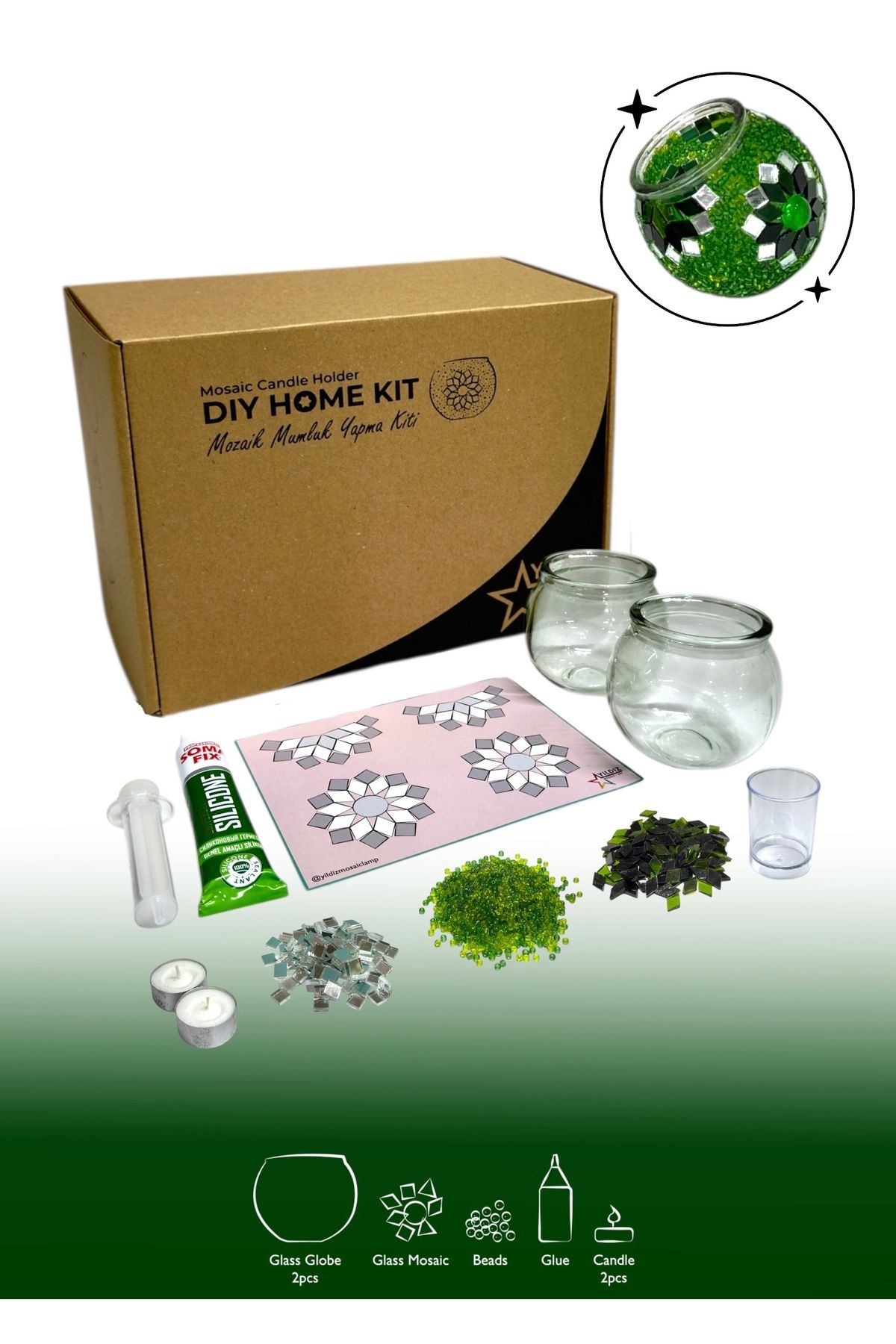 DIY Mozaik Mumluk Yapma Kiti | Mosaic Candle Holder D.I.Y. Home Kit | Make Your Own Mosaic Craft Kit