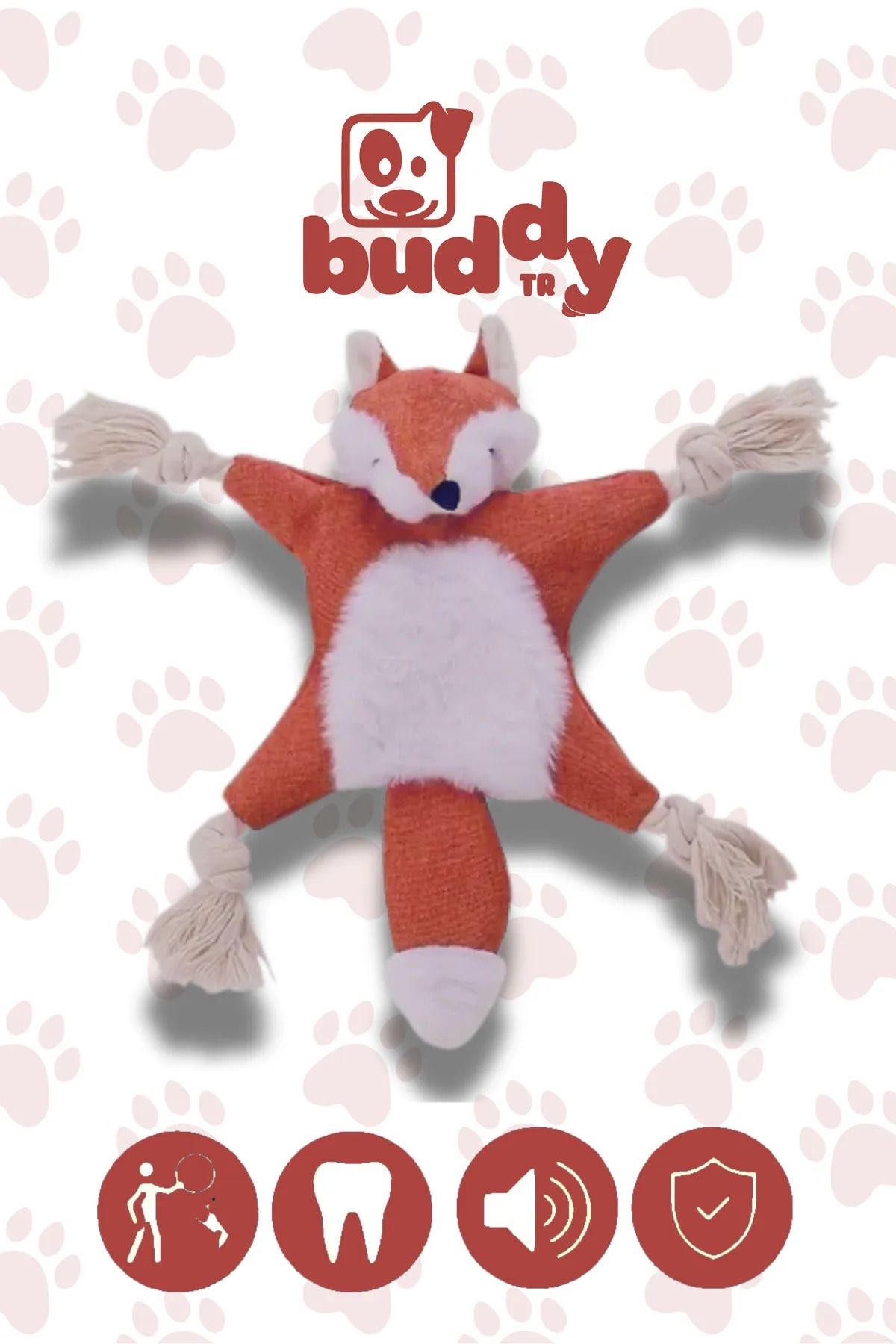 buddyTR Kalın Keten Dokuma Kızıl Tilki - Çiğnemeye Karşı Dirençli