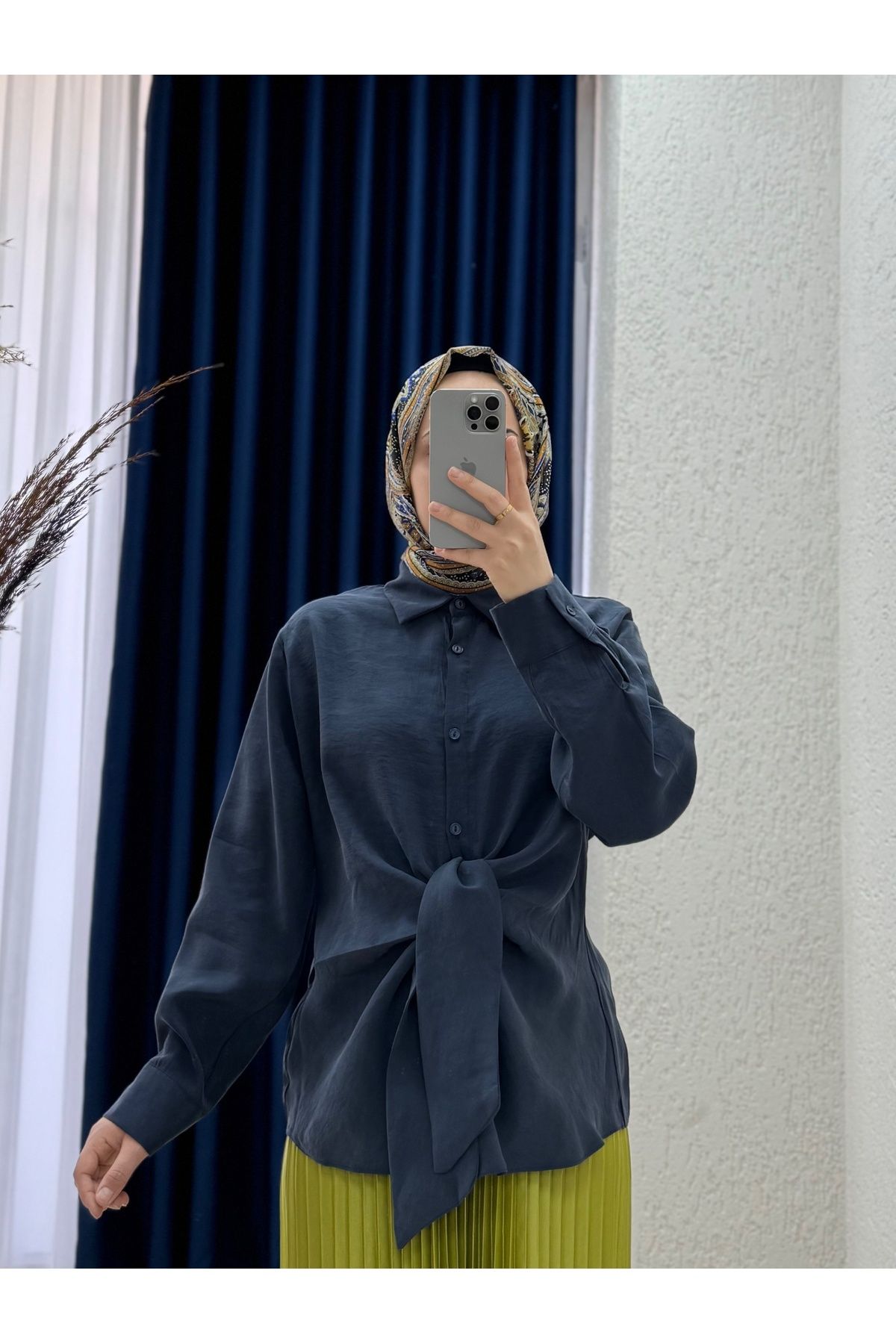 Ebrar Store Trinda Bağlamalı Modal Gömlek-SA25222 Lacivert