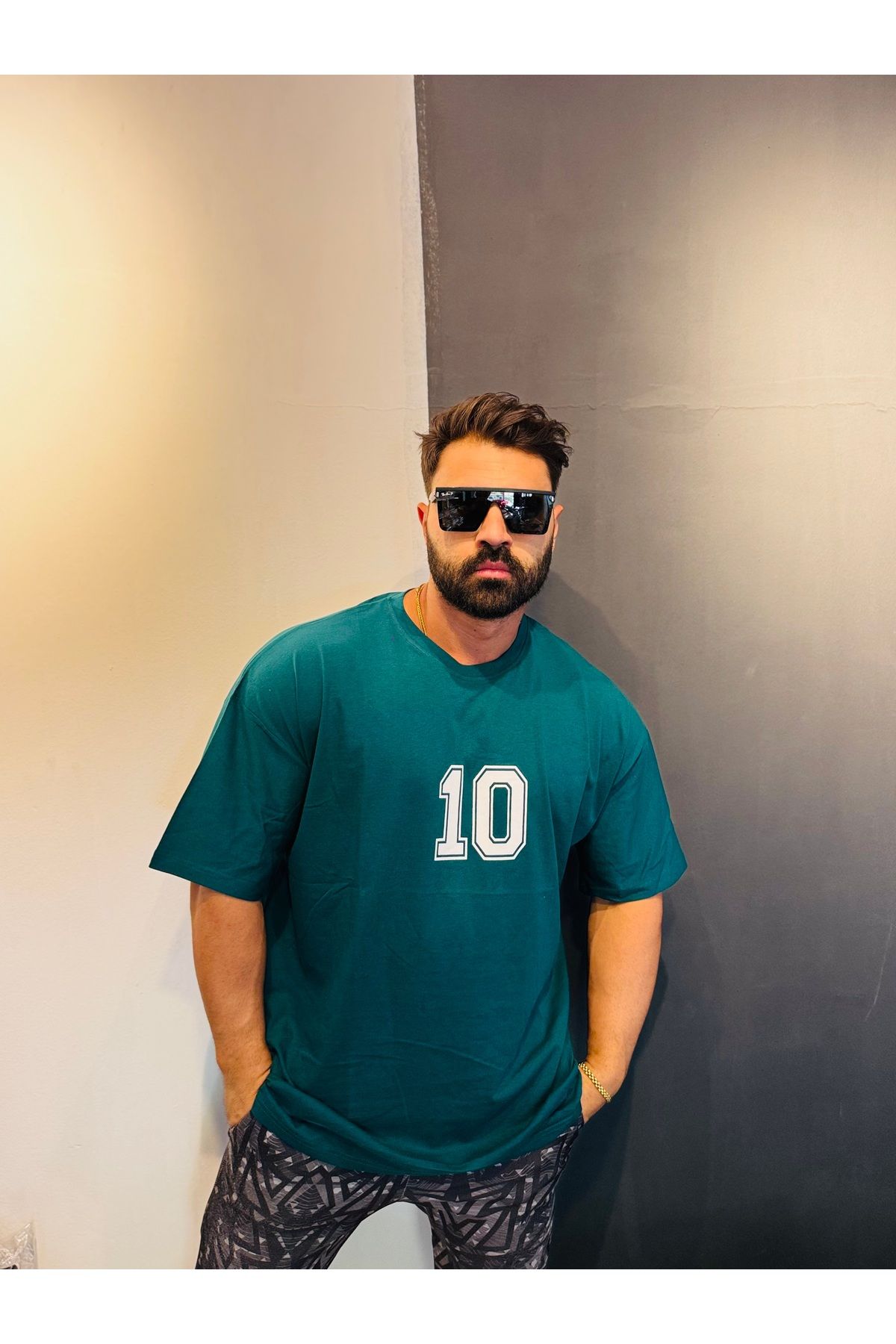 Bas Body FitnessWear 10 Numara Baskılı Bisiklet Yaka Oversize Spor Fitness Günlük Tişört