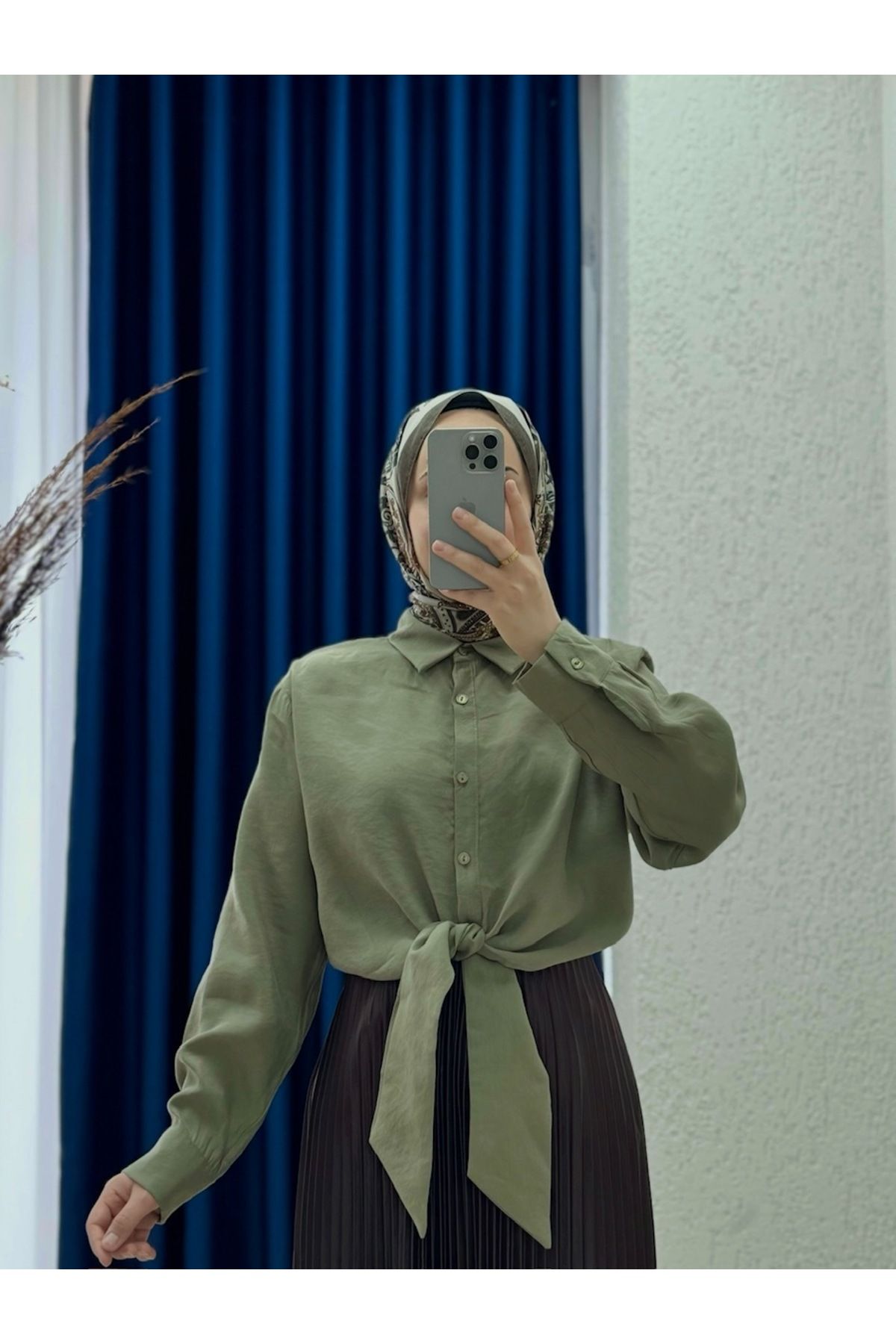 Ebrar Store Trinda Bağlamalı Modal Gömlek-SA25222 Mint