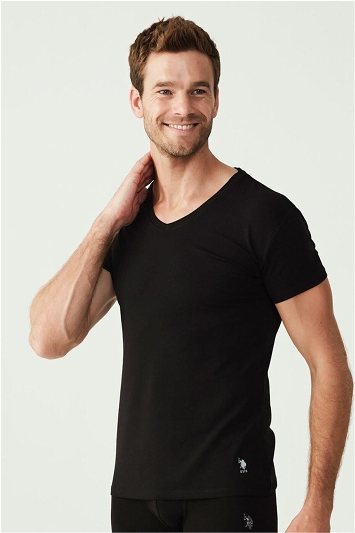 U.S. Polo Assn. 2 Adet V Yaka Kısa Kol Düz Renk T-shirt