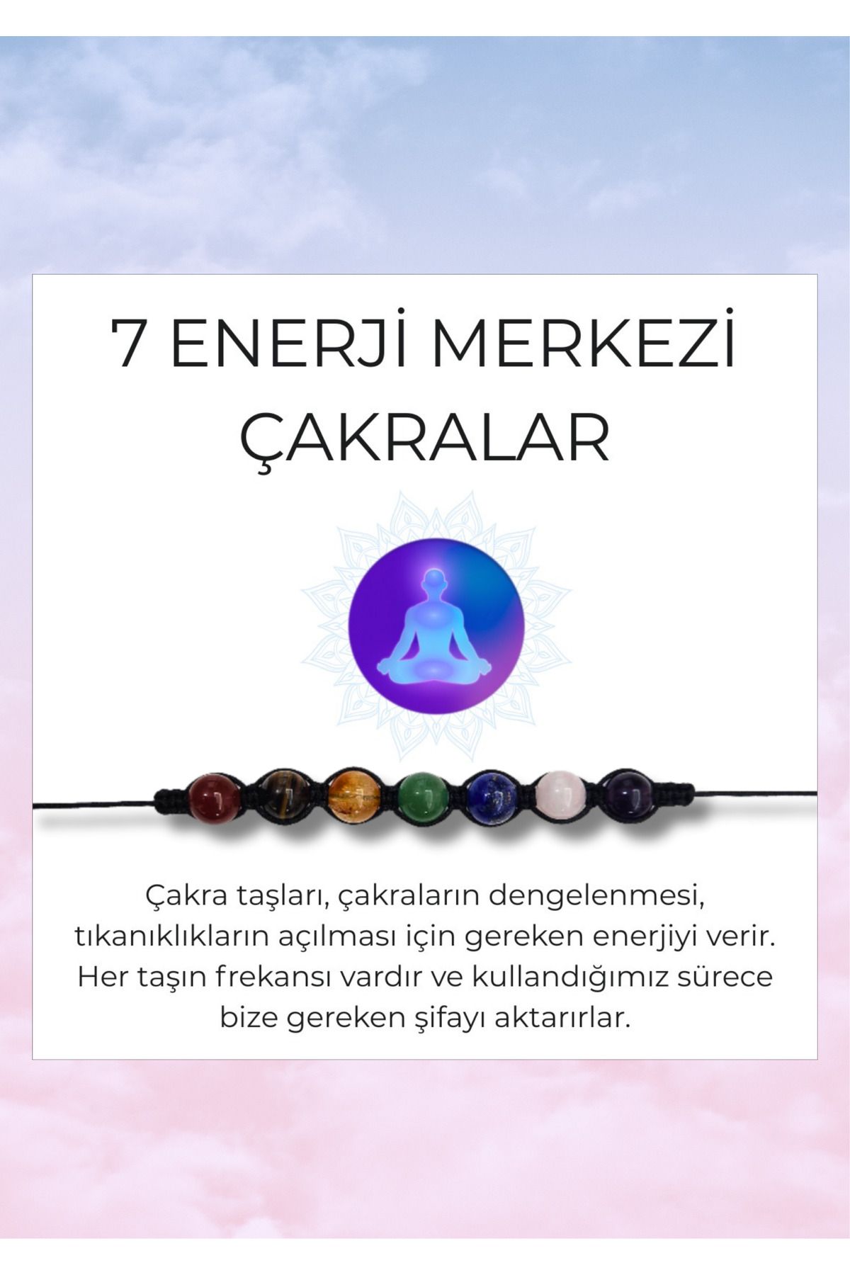 Taş Sanatı Doğaltaş Doğal Taş 7 Çakra Enerji Bilekliği - Makromeli