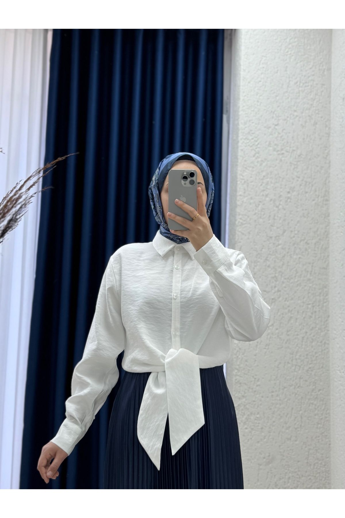 Ebrar Store Trinda Bağlamalı Modal Gömlek-SA25222 Beyaz