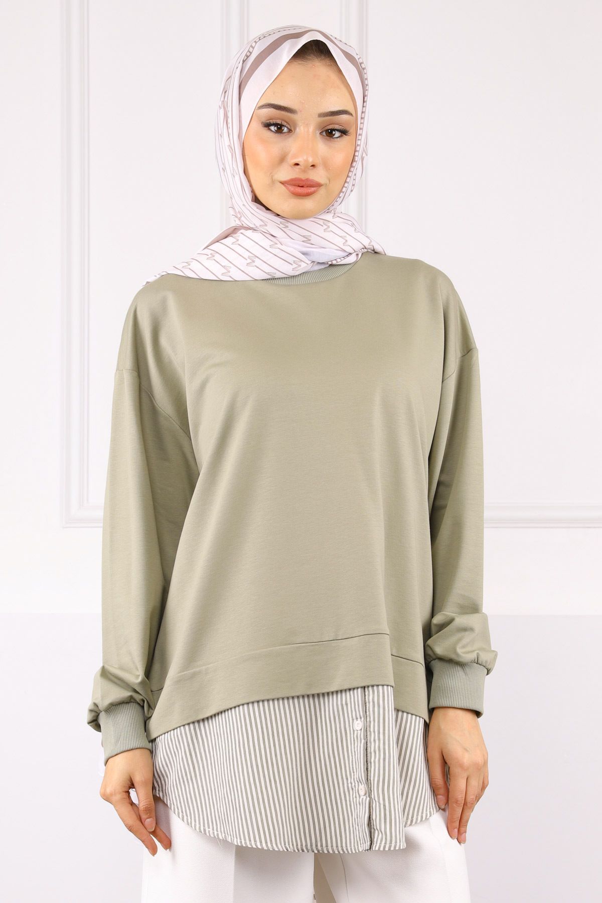 İmajButik Haki Gömlek Garnili Sweat
